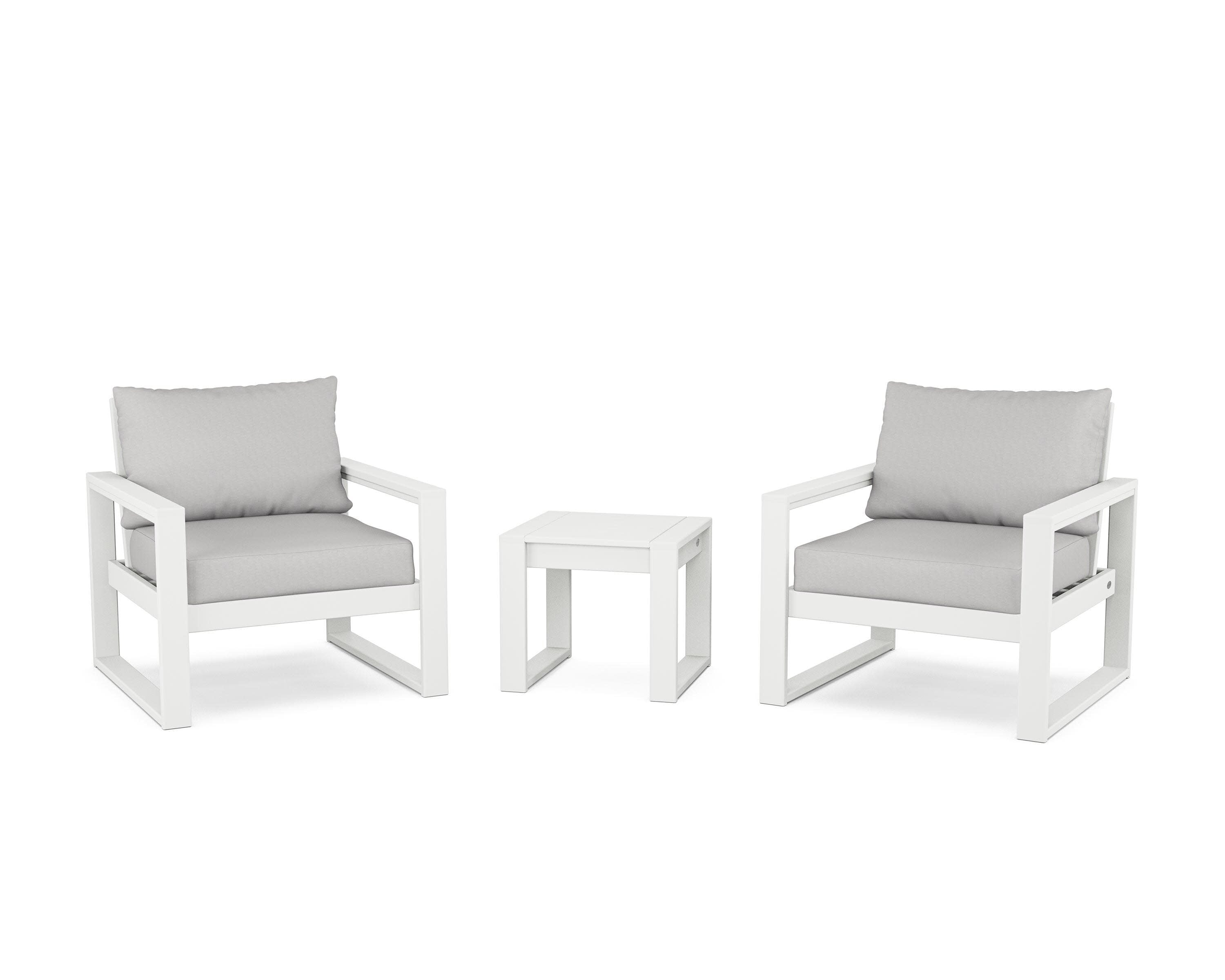 EDGE Sectional 3-Piece Deep Seating Set in White / Diamond in the Rough