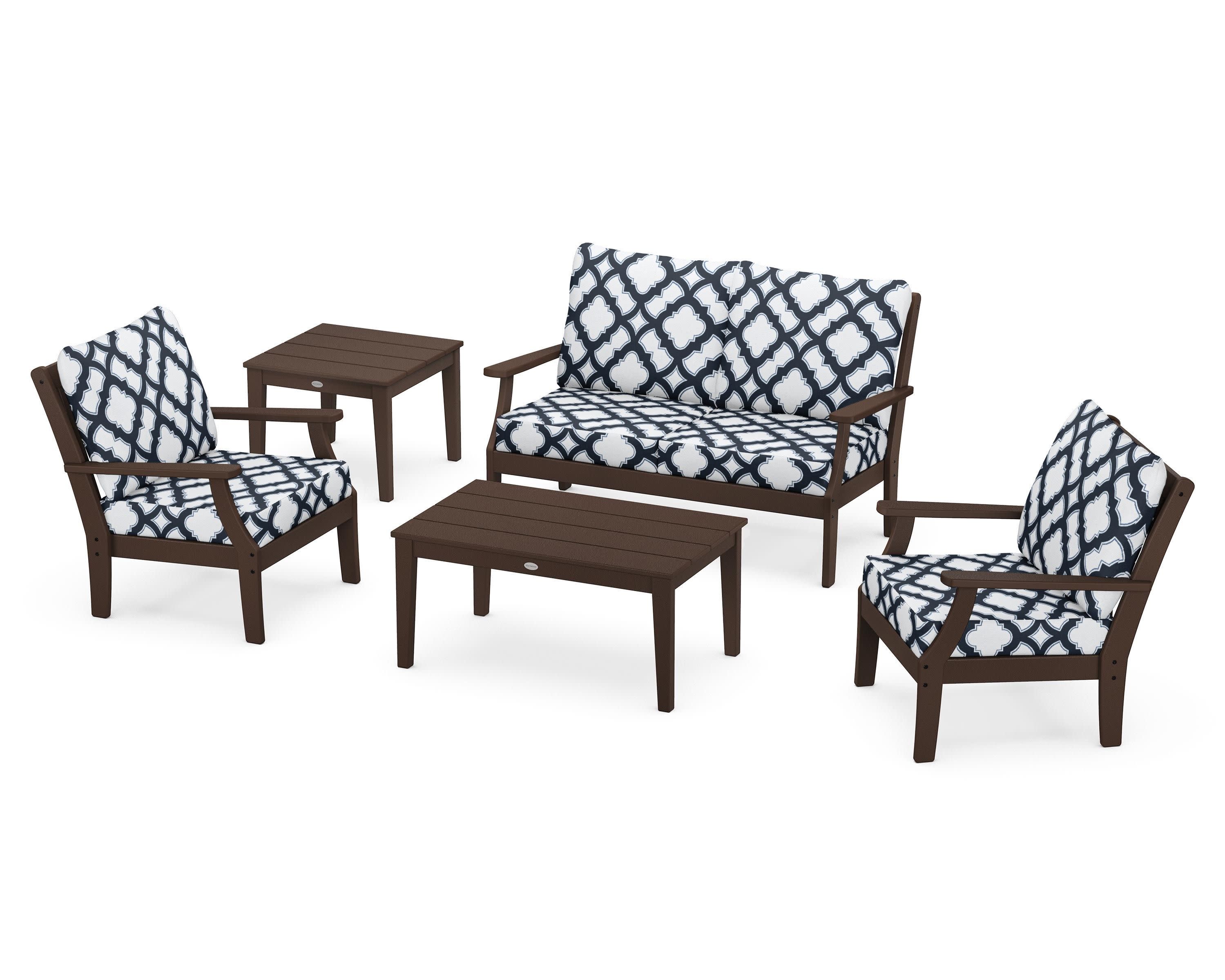 Braxton 5-Piece Deep Seating Set in Mahogany / Trellis Marine Indigo