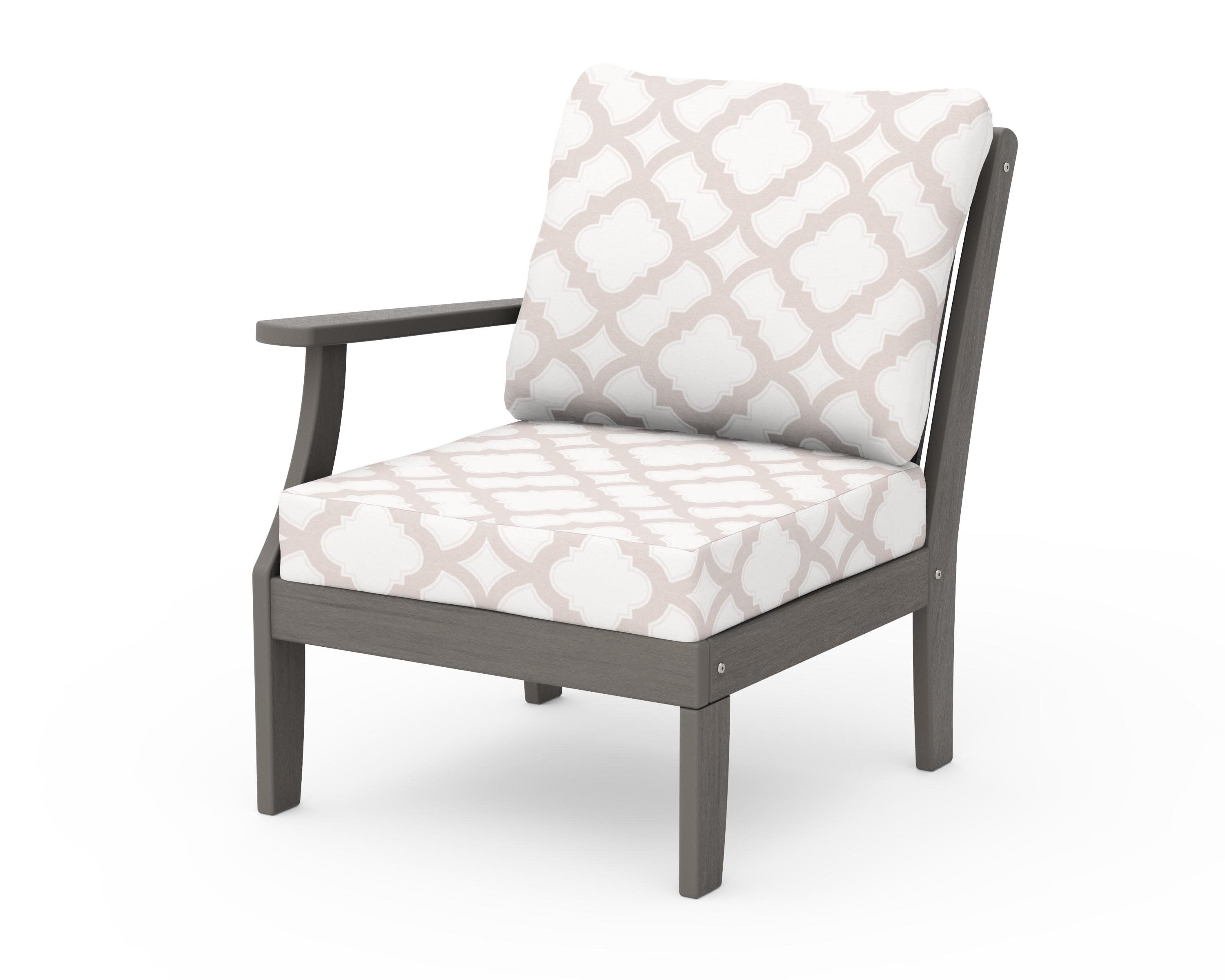 Braxton Modular Left Arm Chair in Driftwood / Trellis Dune Burlap