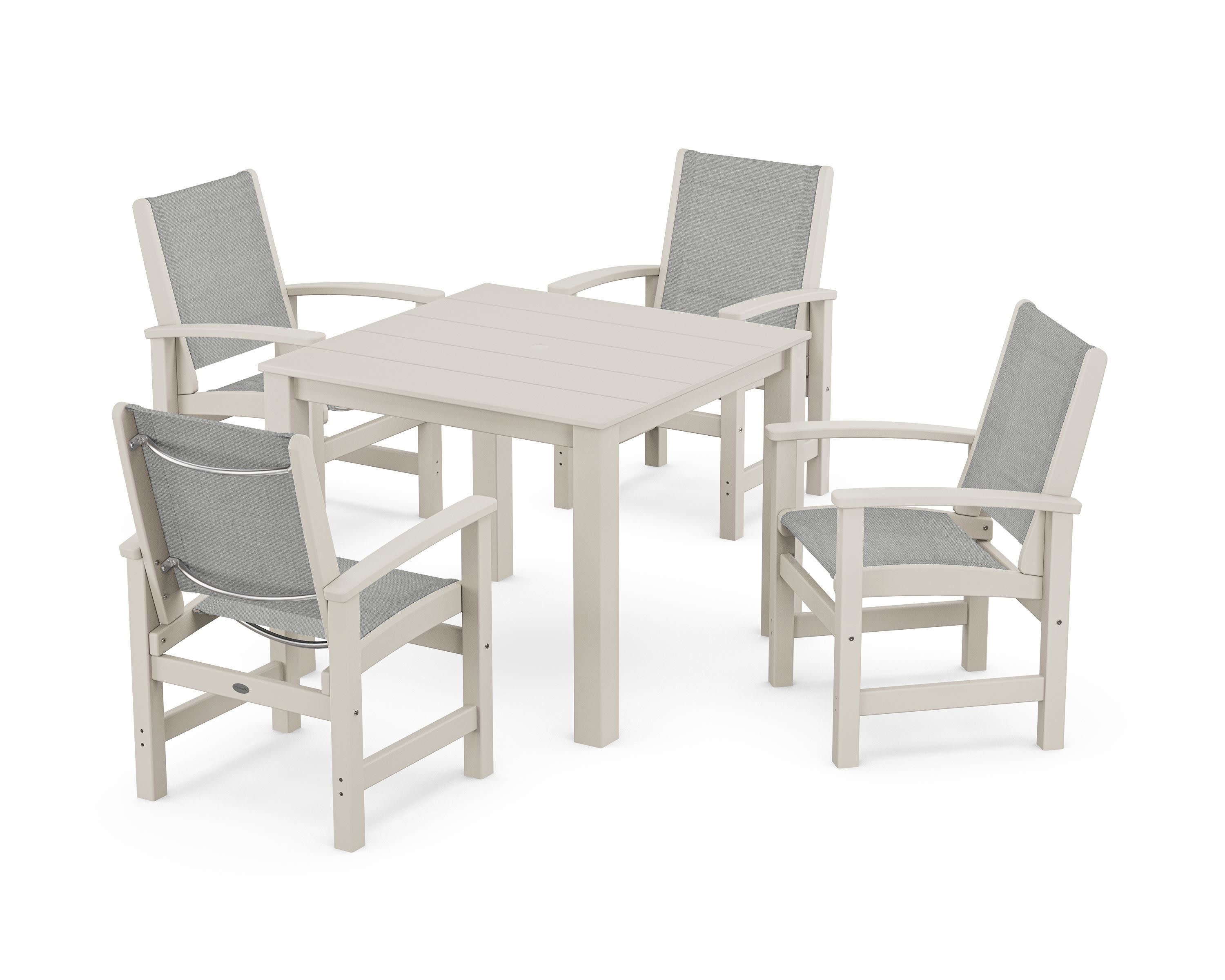 Coastal 5-Piece Parsons Dining Set in Sand / Metallic Sling