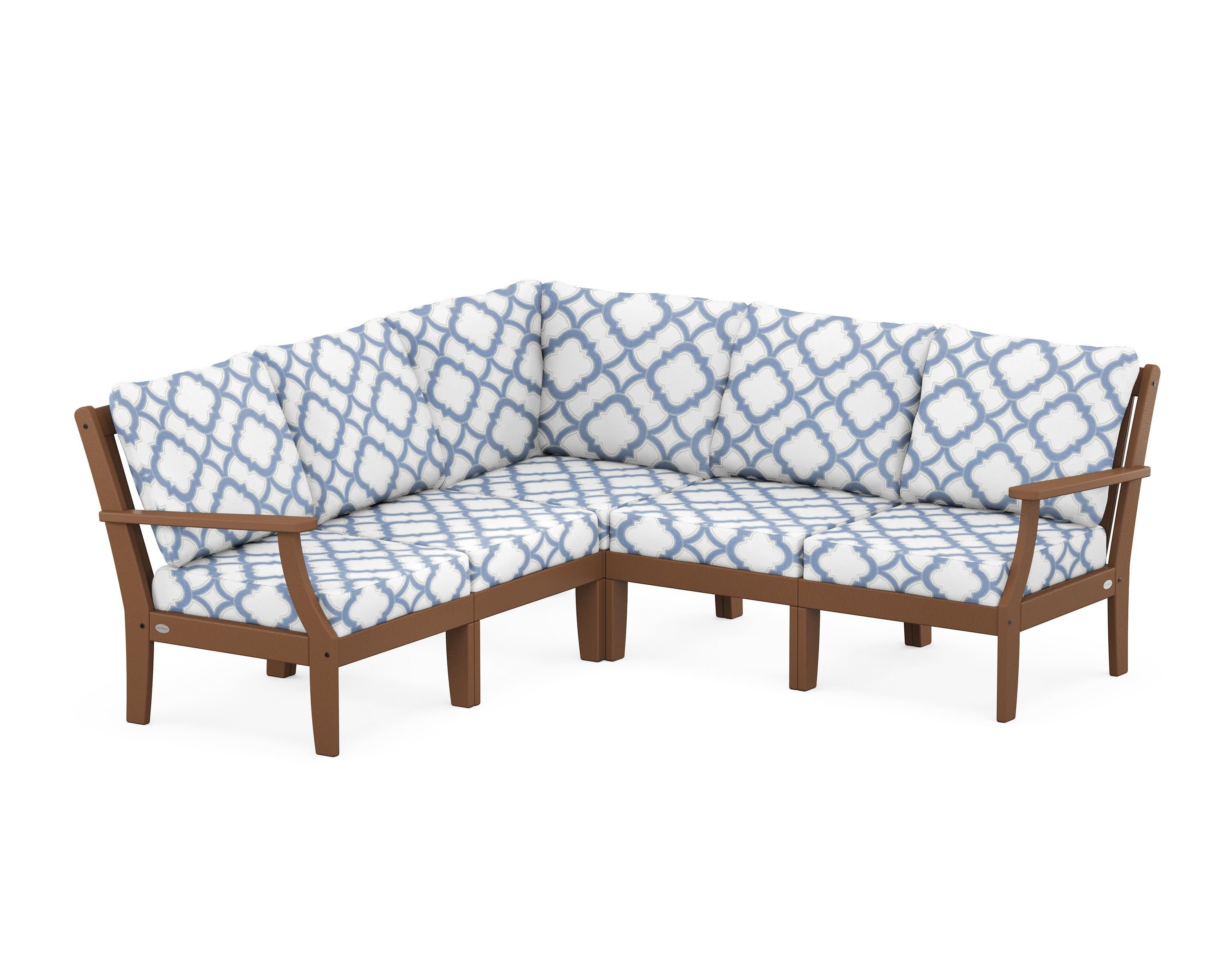 Braxton Modular 5-Piece Deep Seating Set in Teak / Trellis Sky Blue