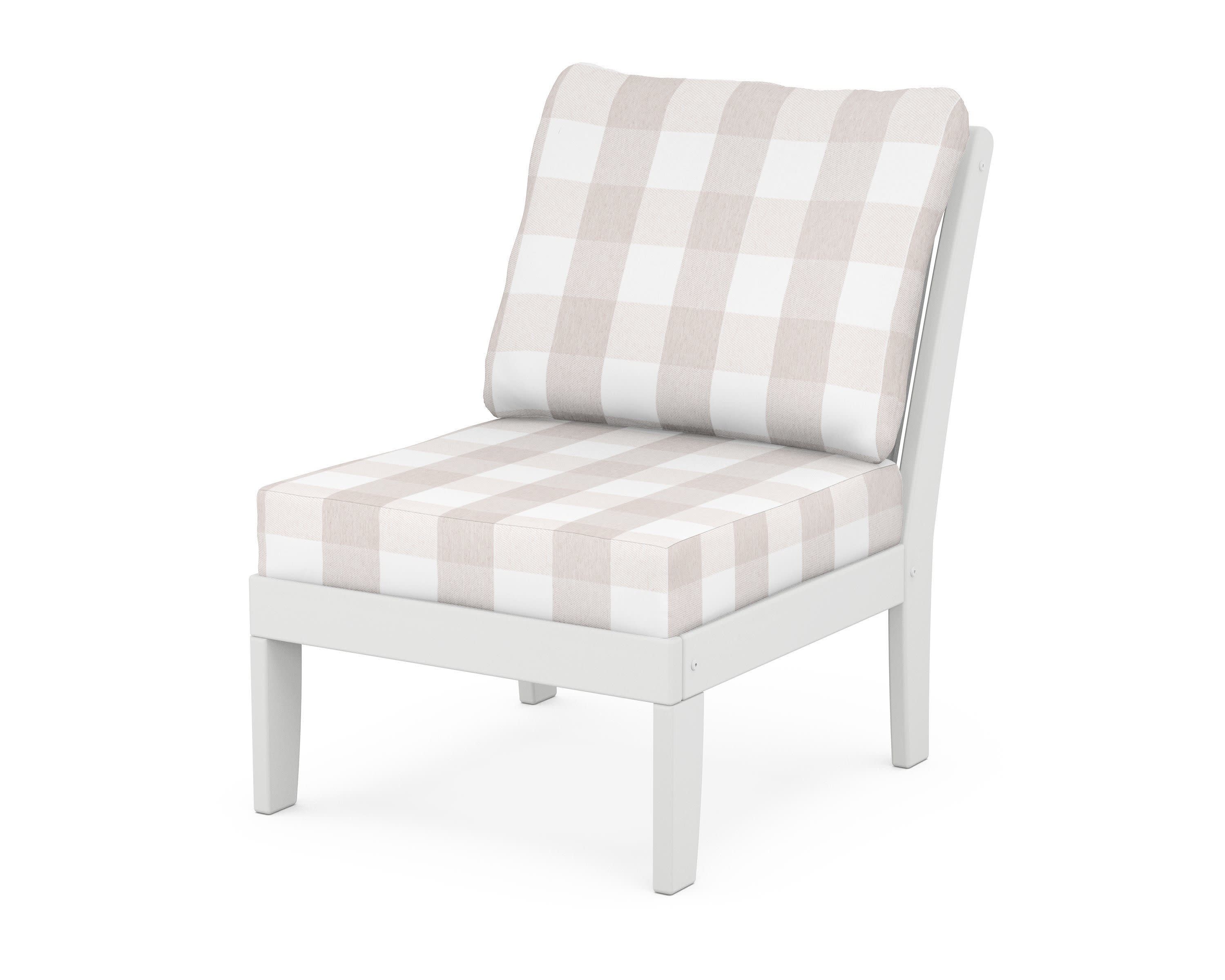 Braxton Modular Armless Chair in White / Buffalo Plaid Dune Burlap