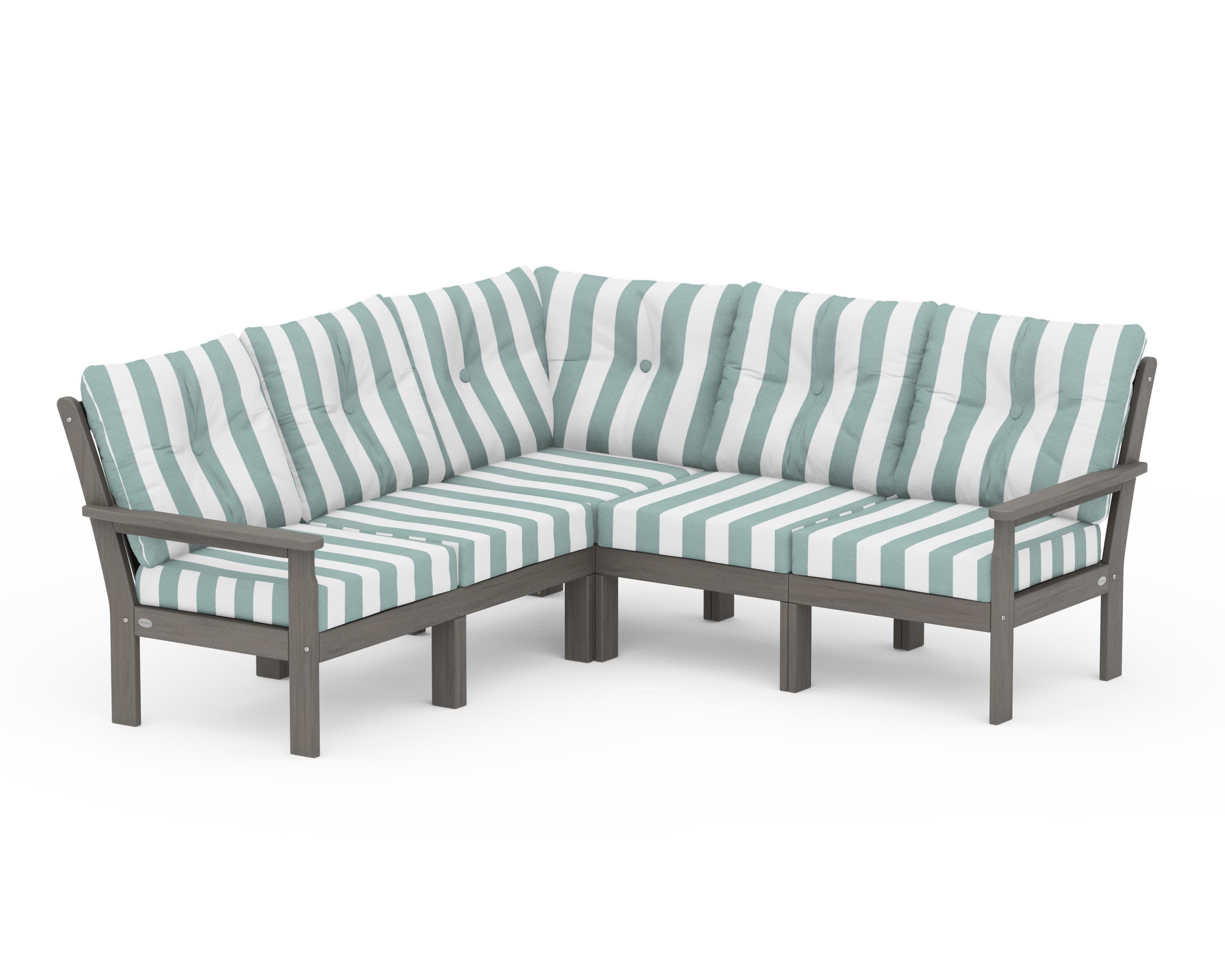 Vineyard 5-Piece Sectional in Driftwood / Cabana Stripe Glacier Spa