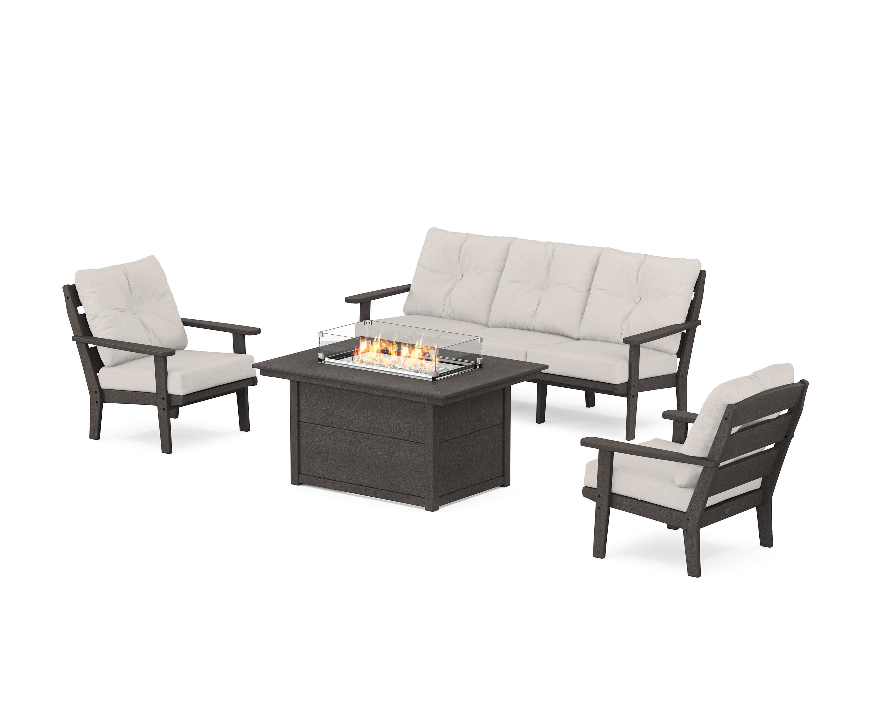 Lakeside Deep Seating Fire Pit Table Set in Vintage Coffee / Cast Ash