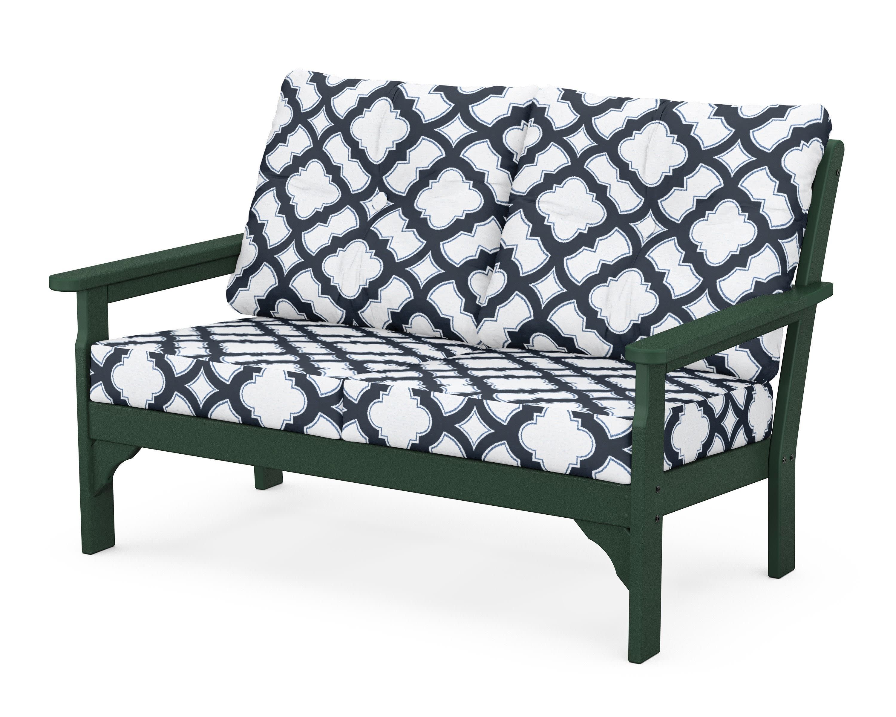 Vineyard Deep Seating Loveseat in Green / Trellis Marine Indigo
