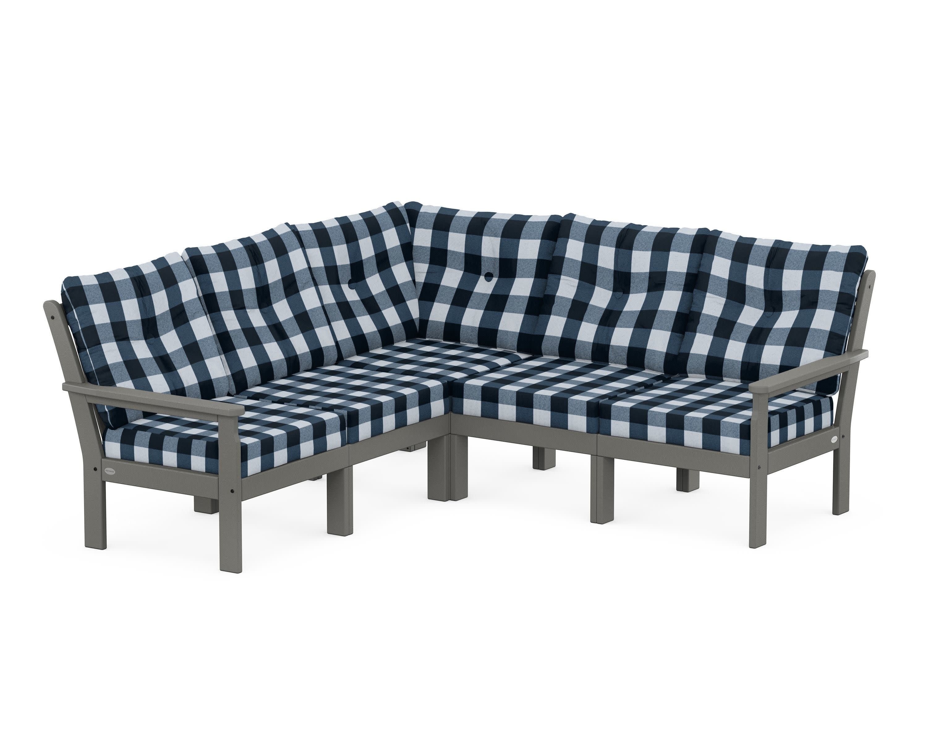 Vineyard 5-Piece Sectional in Slate Grey / Buffalo Plaid Marine Indigo