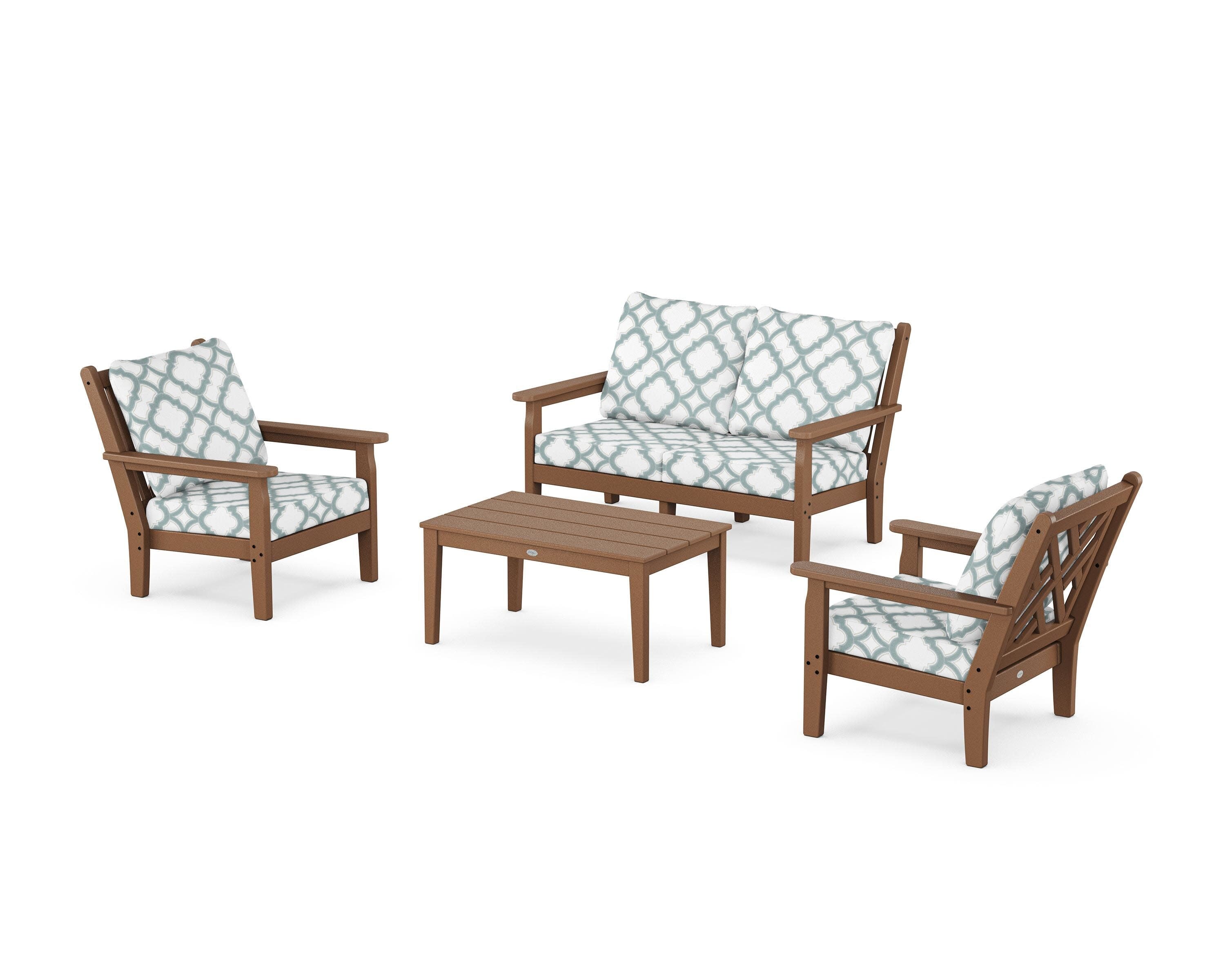 Chippendale 4-Piece Deep Seating Set with Loveseat in Teak / Trellis Glacier Spa