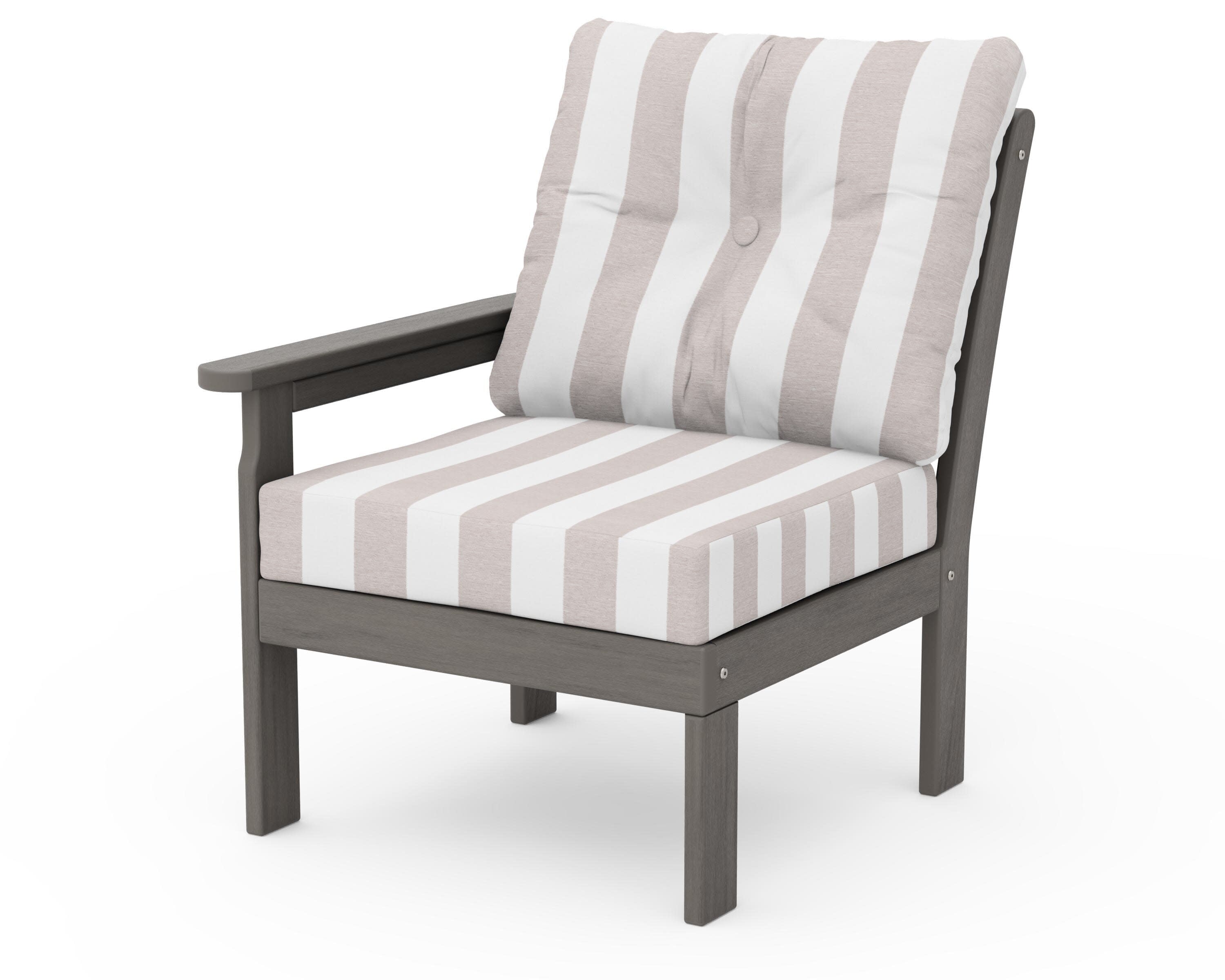 Vineyard Modular Left Arm Chair in Driftwood / Cabana Stripe Dune Burlap