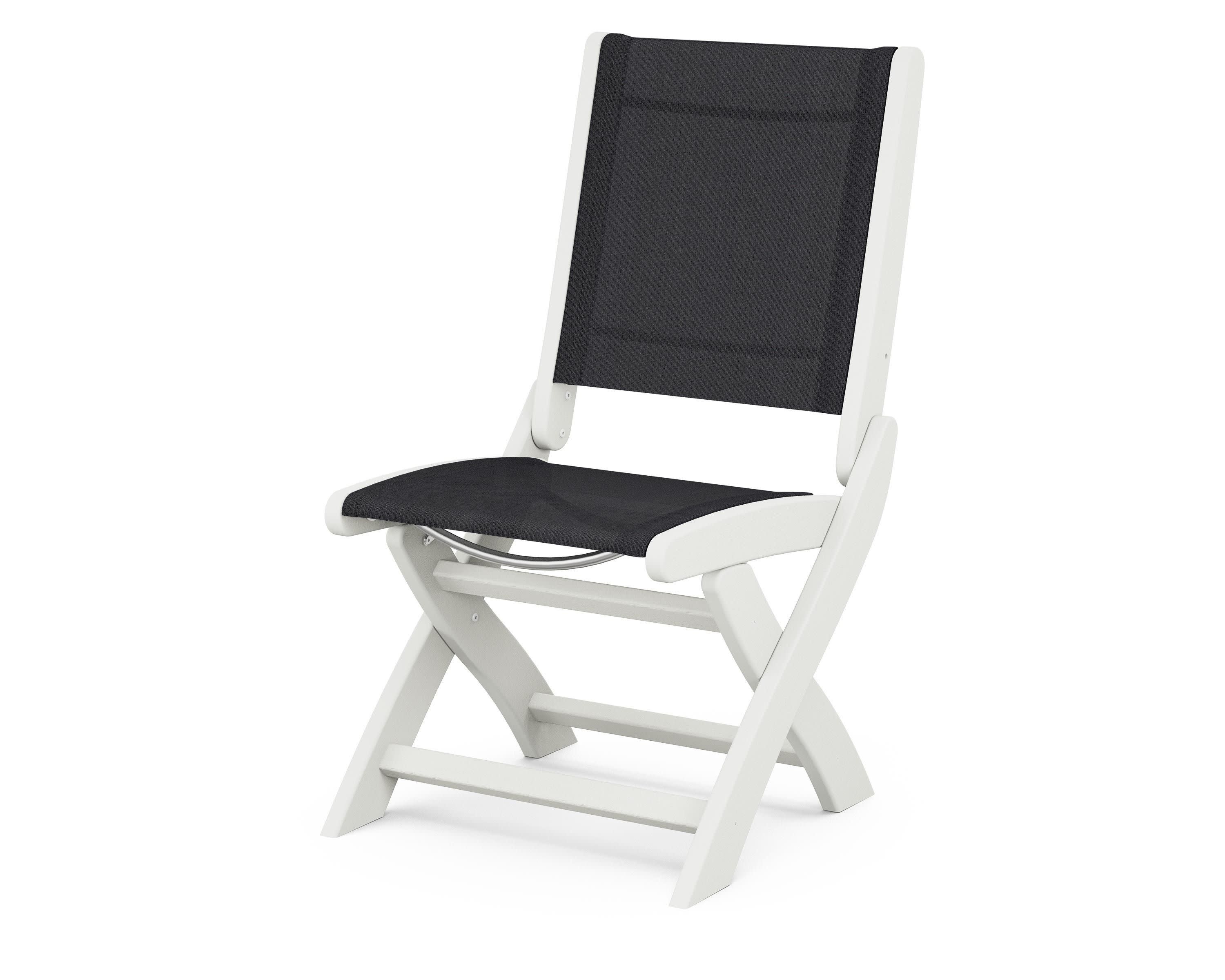 Coastal Folding Side Chair in Vintage White / Black Sling