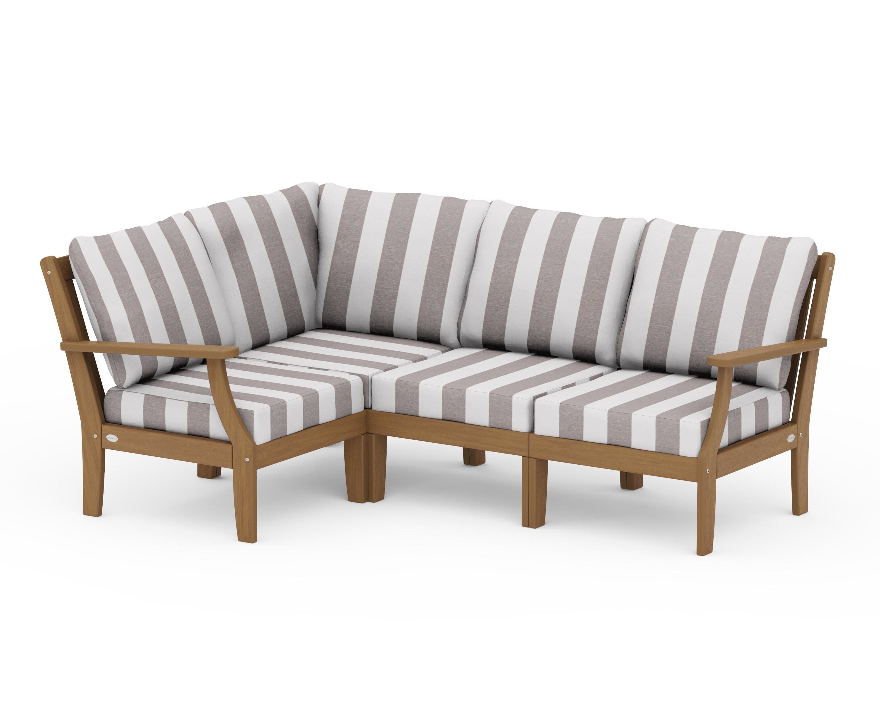Braxton Modular 4-Piece Deep Seating Set in Natural / Cabana Stripe Grey Mist