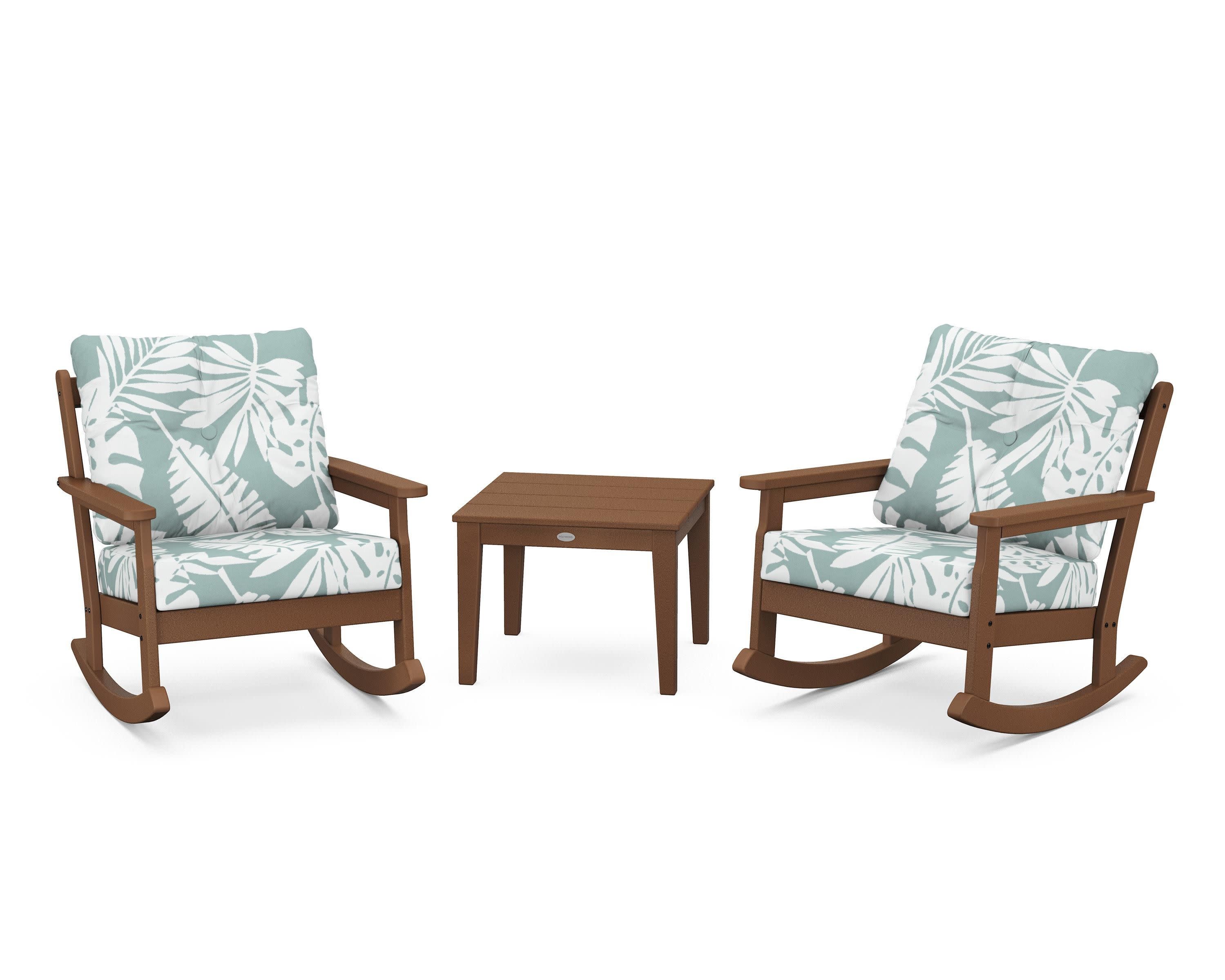 Vineyard 3-Piece Deep Seating Rocker Set in Teak / Leaf Glacier Spa