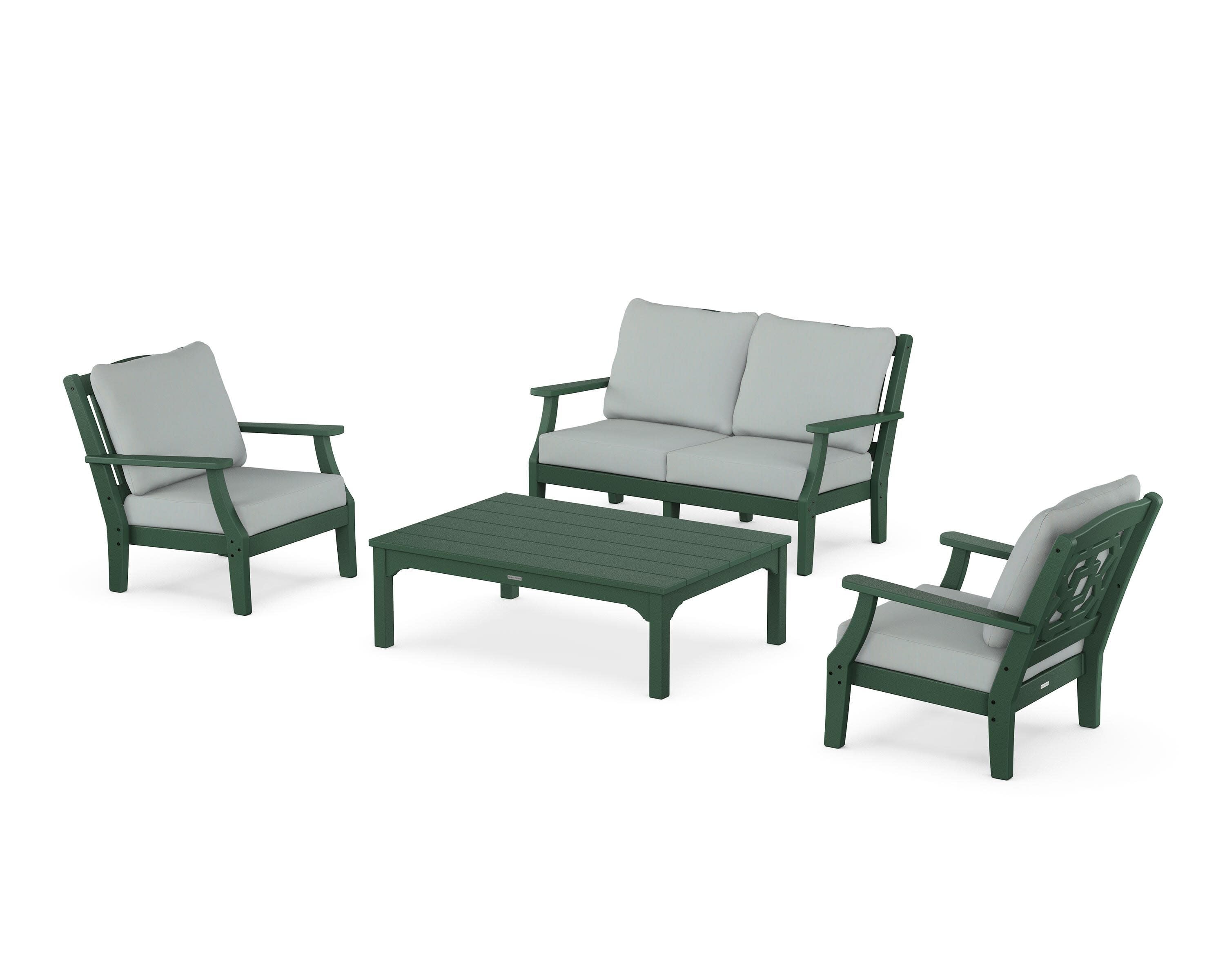 Chinoiserie 4-Piece Deep Seating Set with Loveseat in Green / Spa