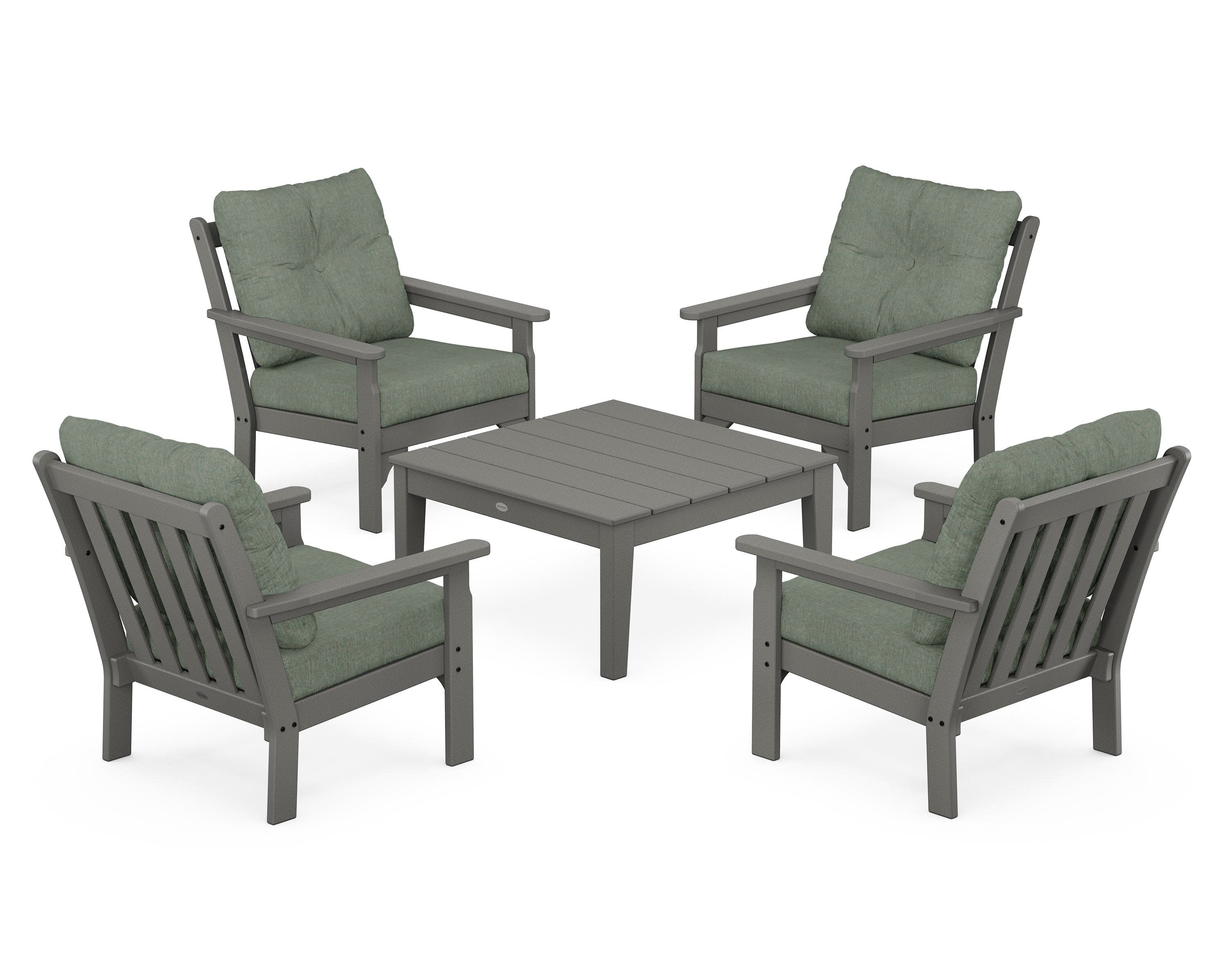 Vineyard 5-Piece Deep Seating Conversation Set in Slate Grey / Cast Sage