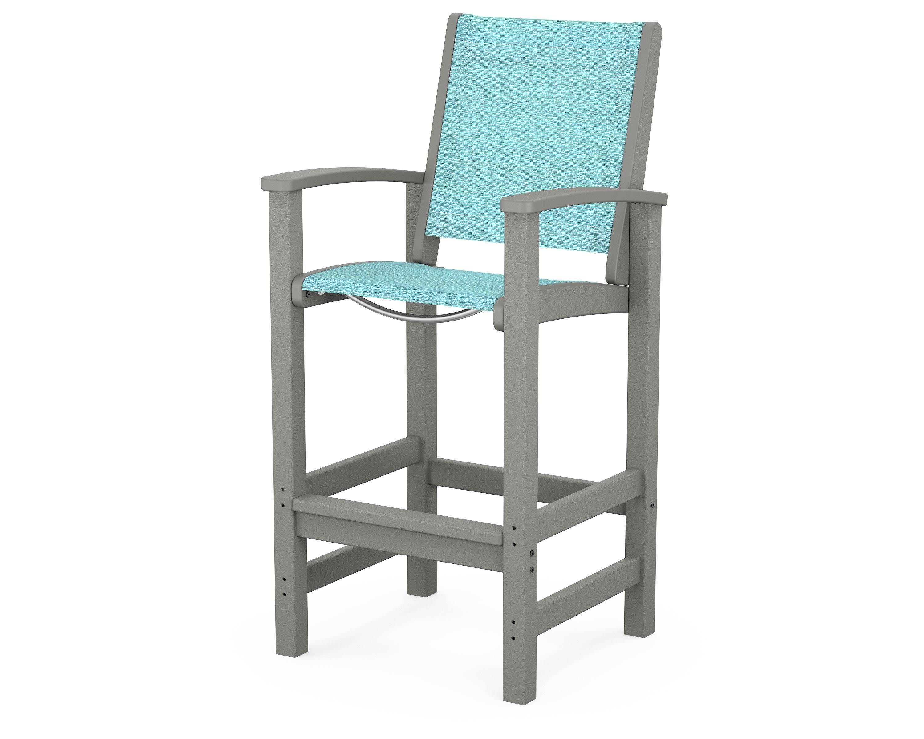 Coastal Bar Chair in Slate Grey / Dupioni Aquamarine Sling