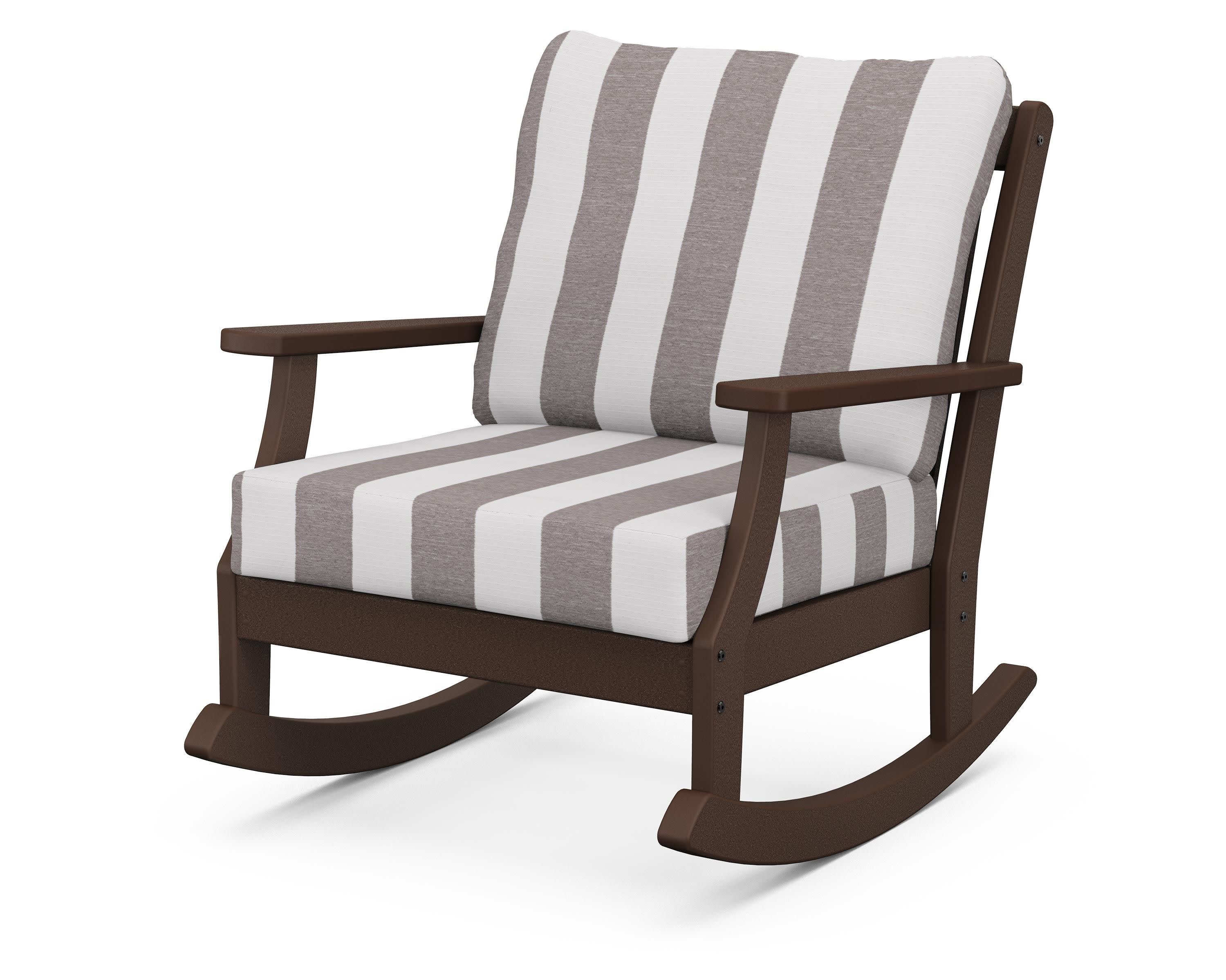 Braxton Deep Seating Rocking Chair in Mahogany / Cabana Stripe Grey Mist
