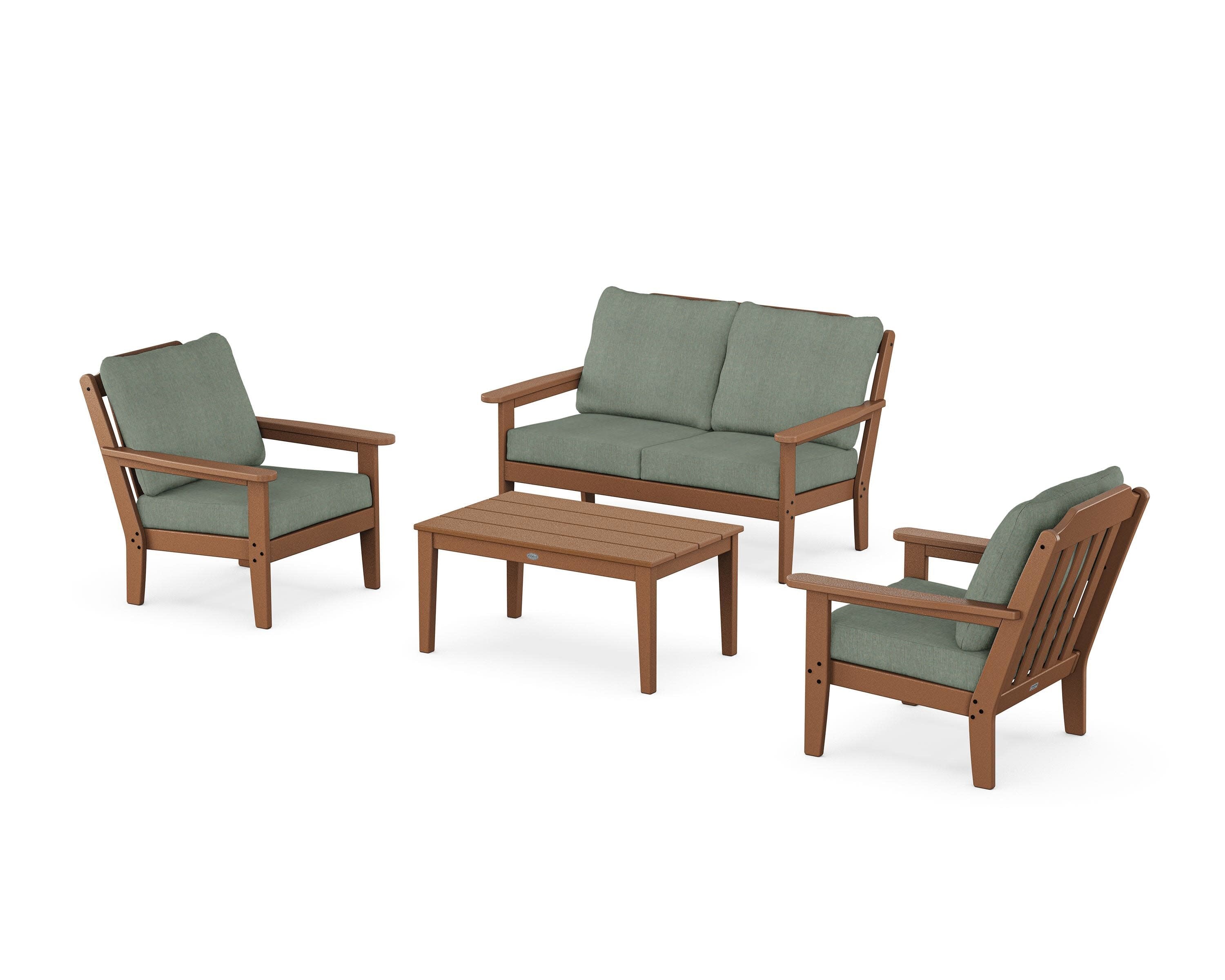 Cottage 4-Piece Deep Seating Set with Loveseat in Teak / Cast Sage