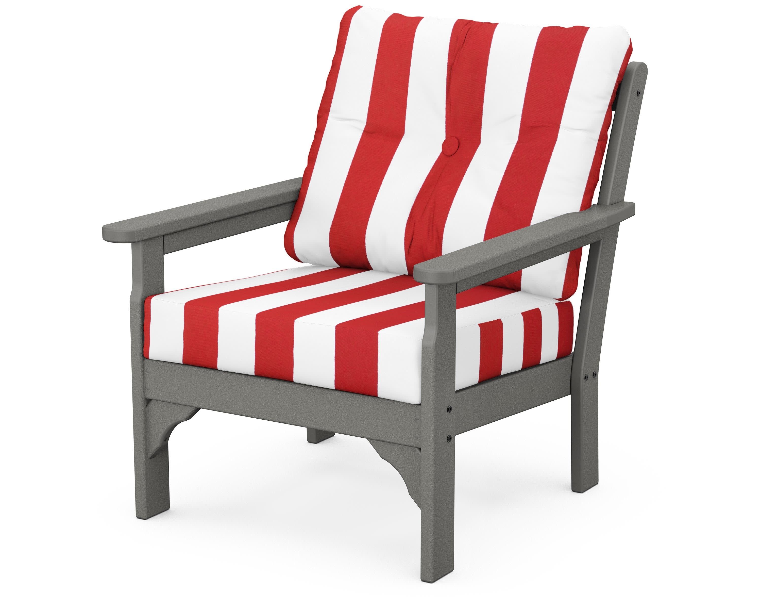 Vineyard Deep Seating Chair in Slate Grey / Cabana Stripe Crimson