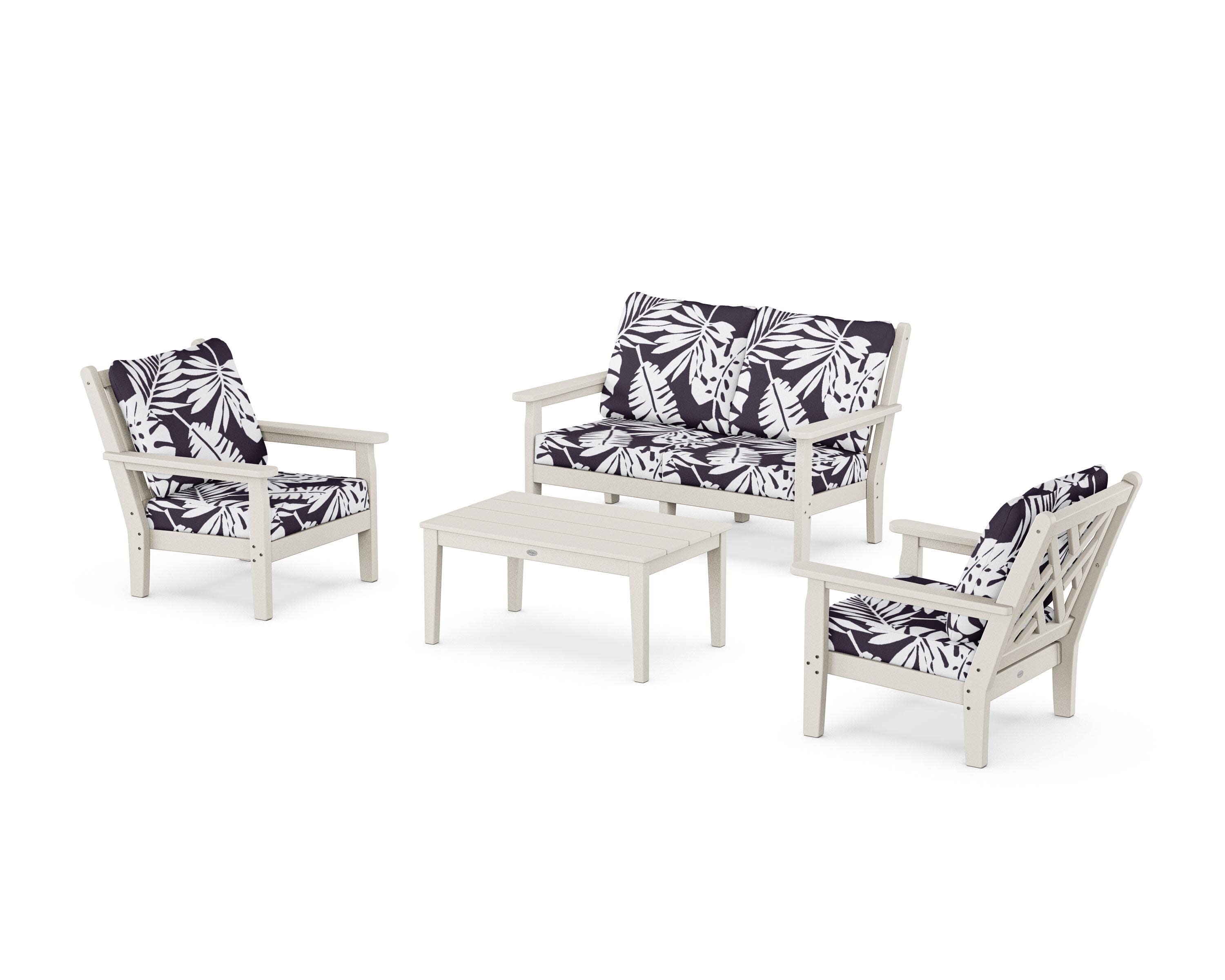 Chippendale 4-Piece Deep Seating Set with Loveseat in Sand / Leaf Navy