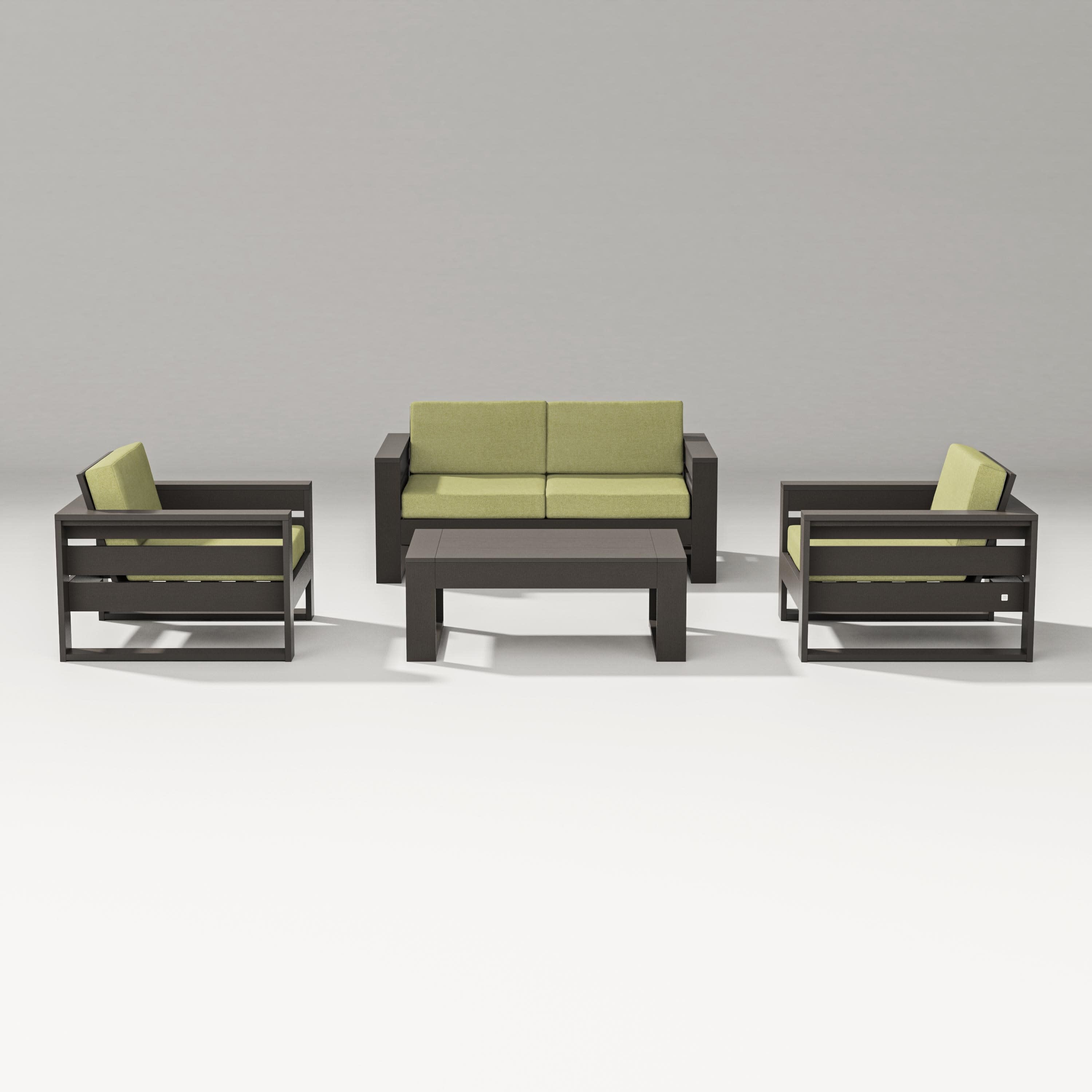 Latitude 4-Piece Lounge Loveseat Set in Vintage Coffee / Chartreuse Boucle