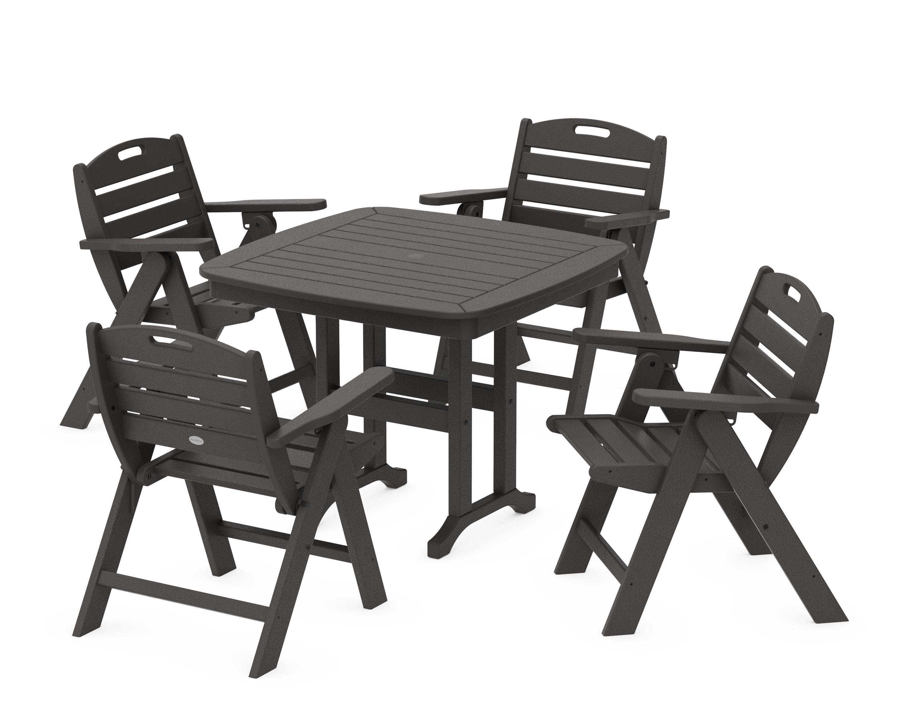 Nautical Folding Lowback Chair 5-Piece Dining Set in Vintage Coffee