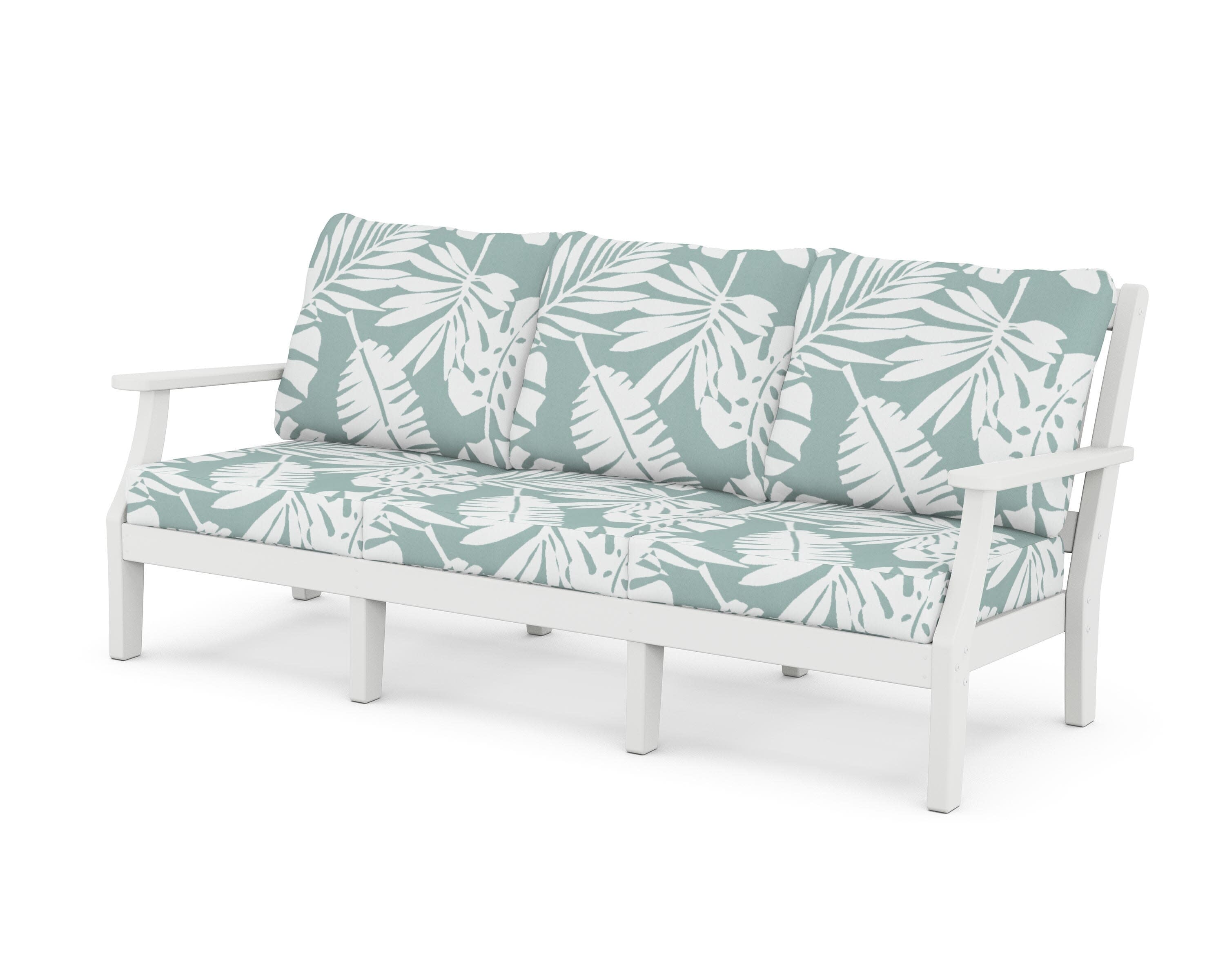 Chinoiserie Deep Seating Sofa in White / Leaf Glacier Spa
