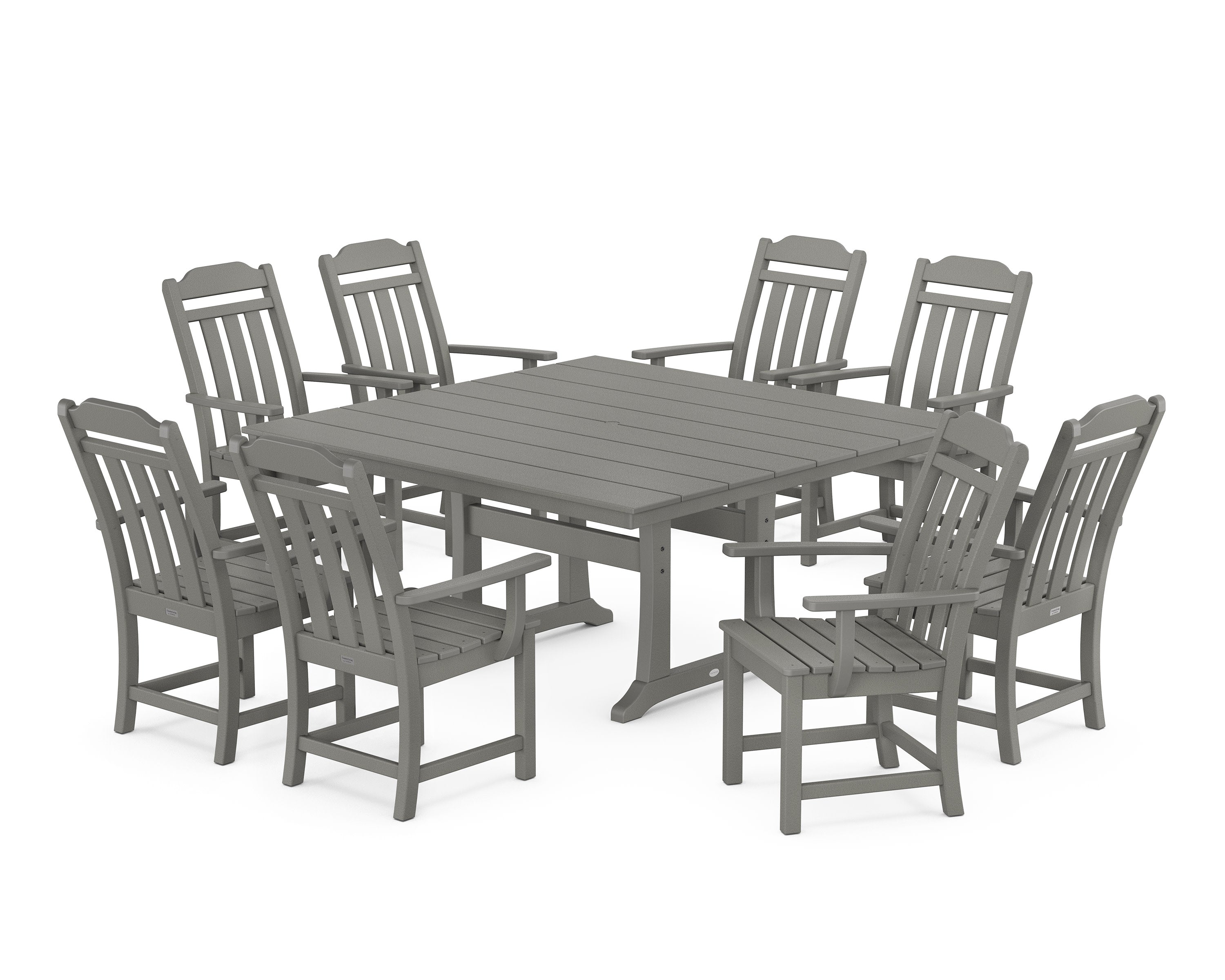Cottage 9-Piece Square Farmhouse Dining Set with Trestle Legs in Slate Grey