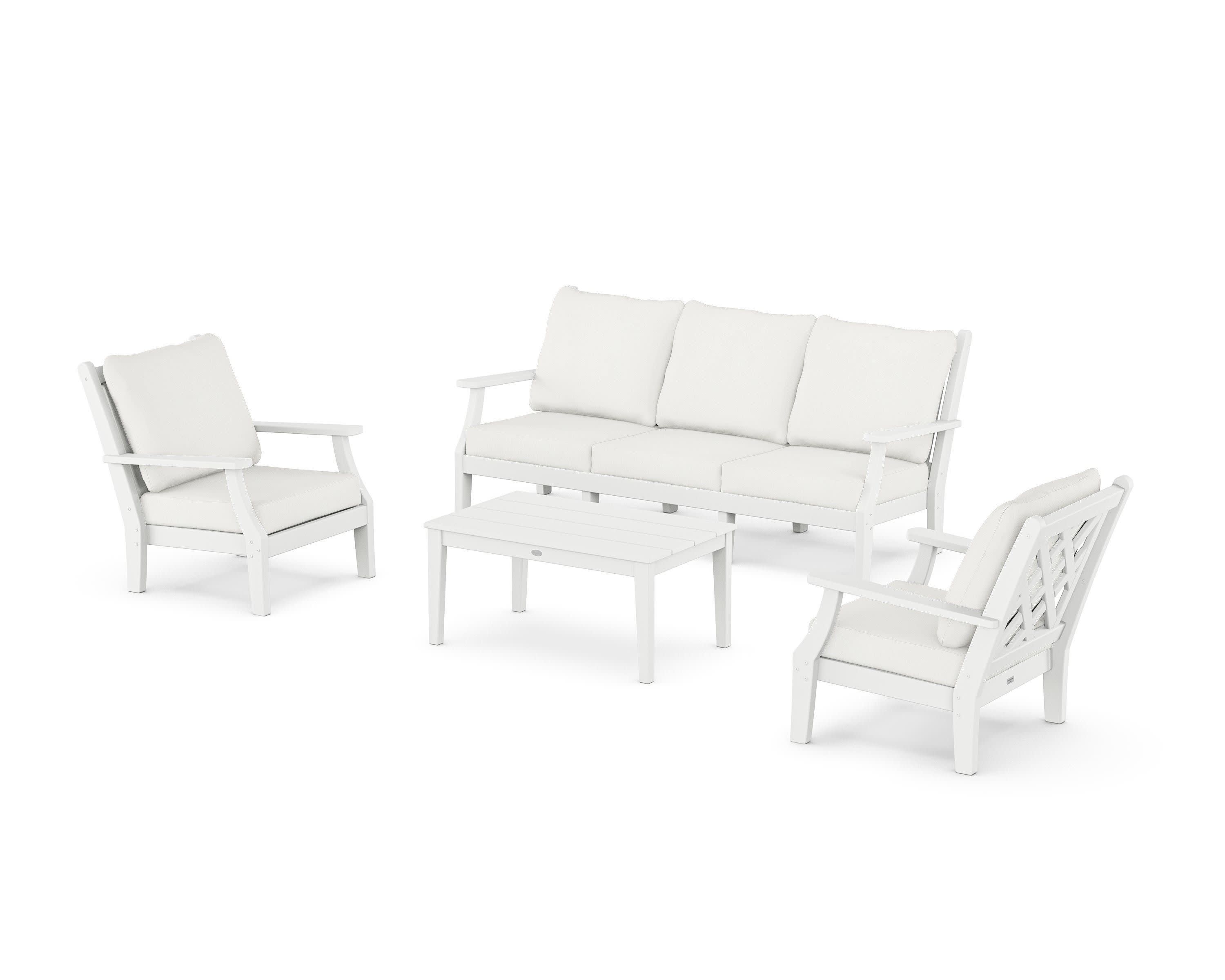 Wovendale 4-Piece Deep Seating Set with Sofa in White / Natural Linen