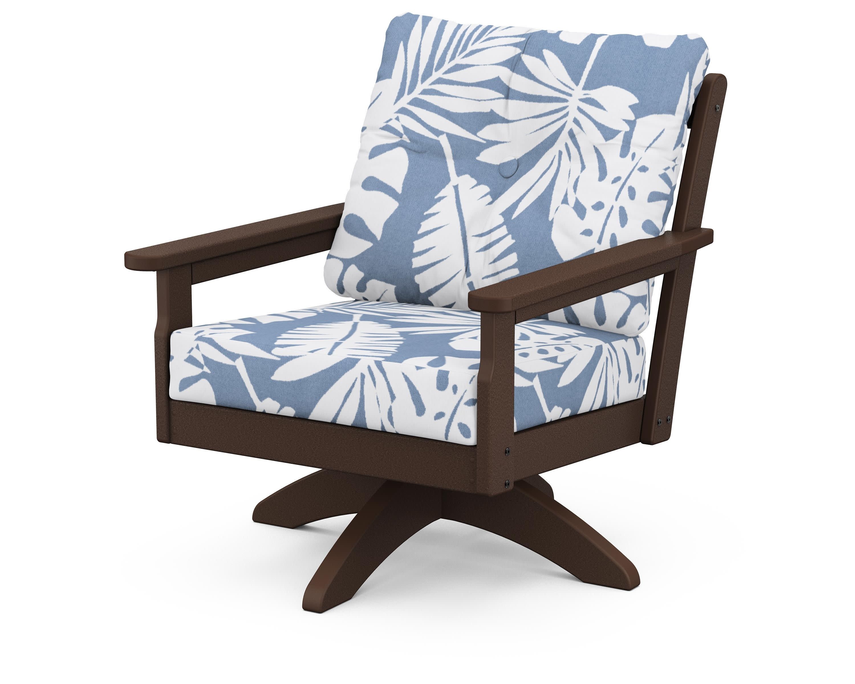Vineyard Deep Seating Swivel Chair in Mahogany / Leaf Sky Blue