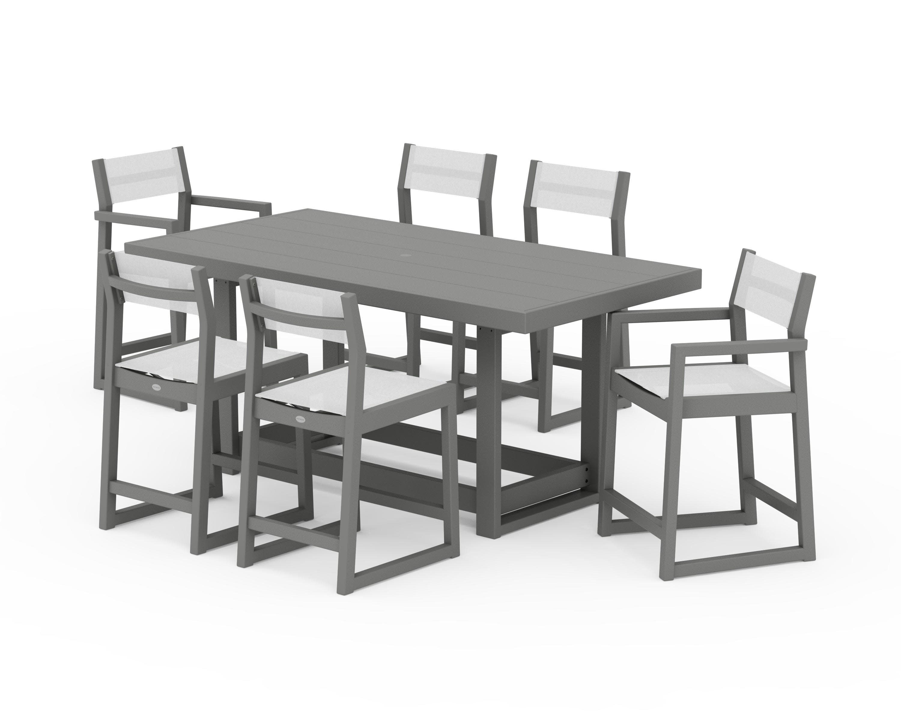 EDGE Sling 7-Piece Counter Table Set in Slate Grey / White Sling