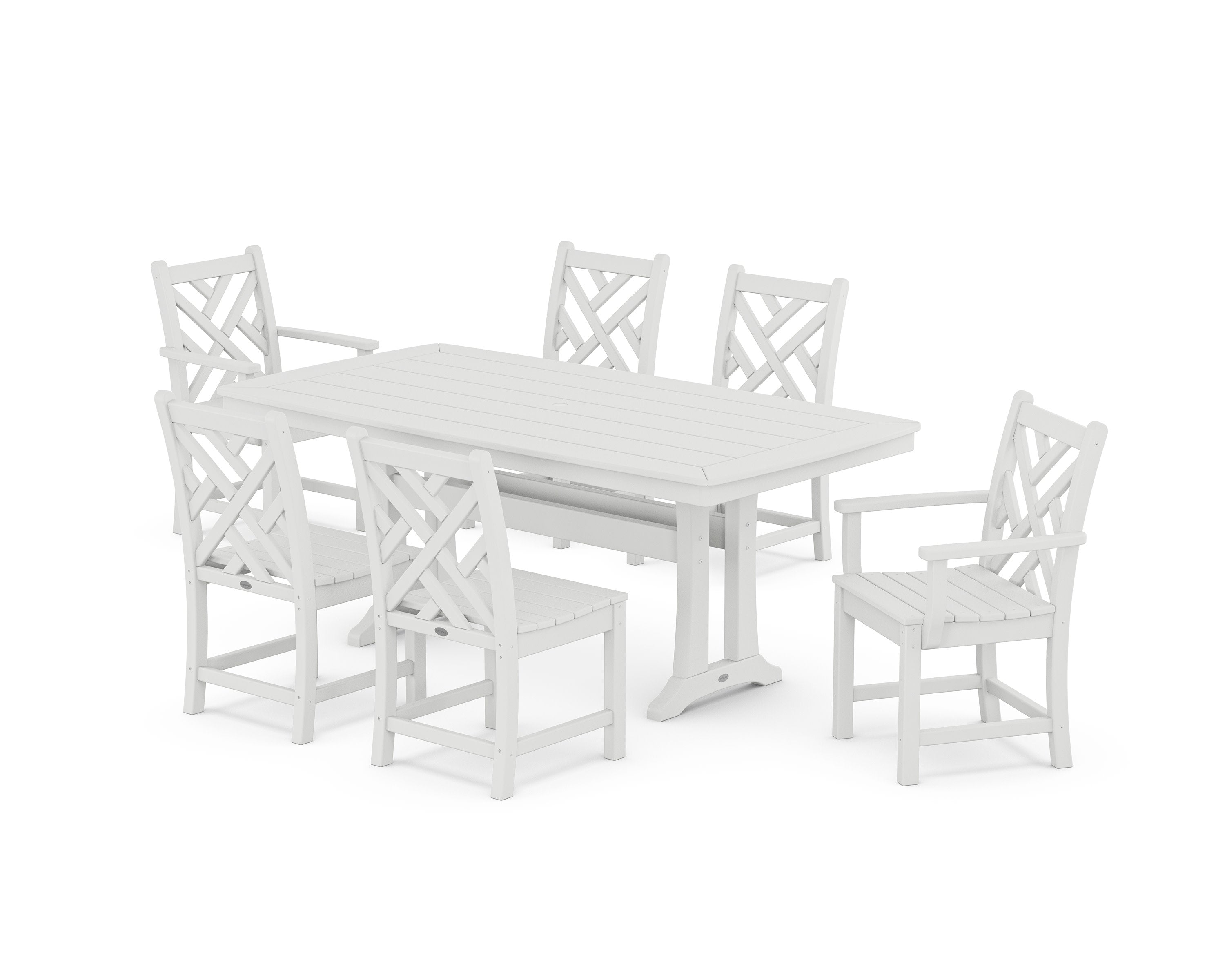 Chippendale 7-Piece Dining Set with Trestle Legs in White