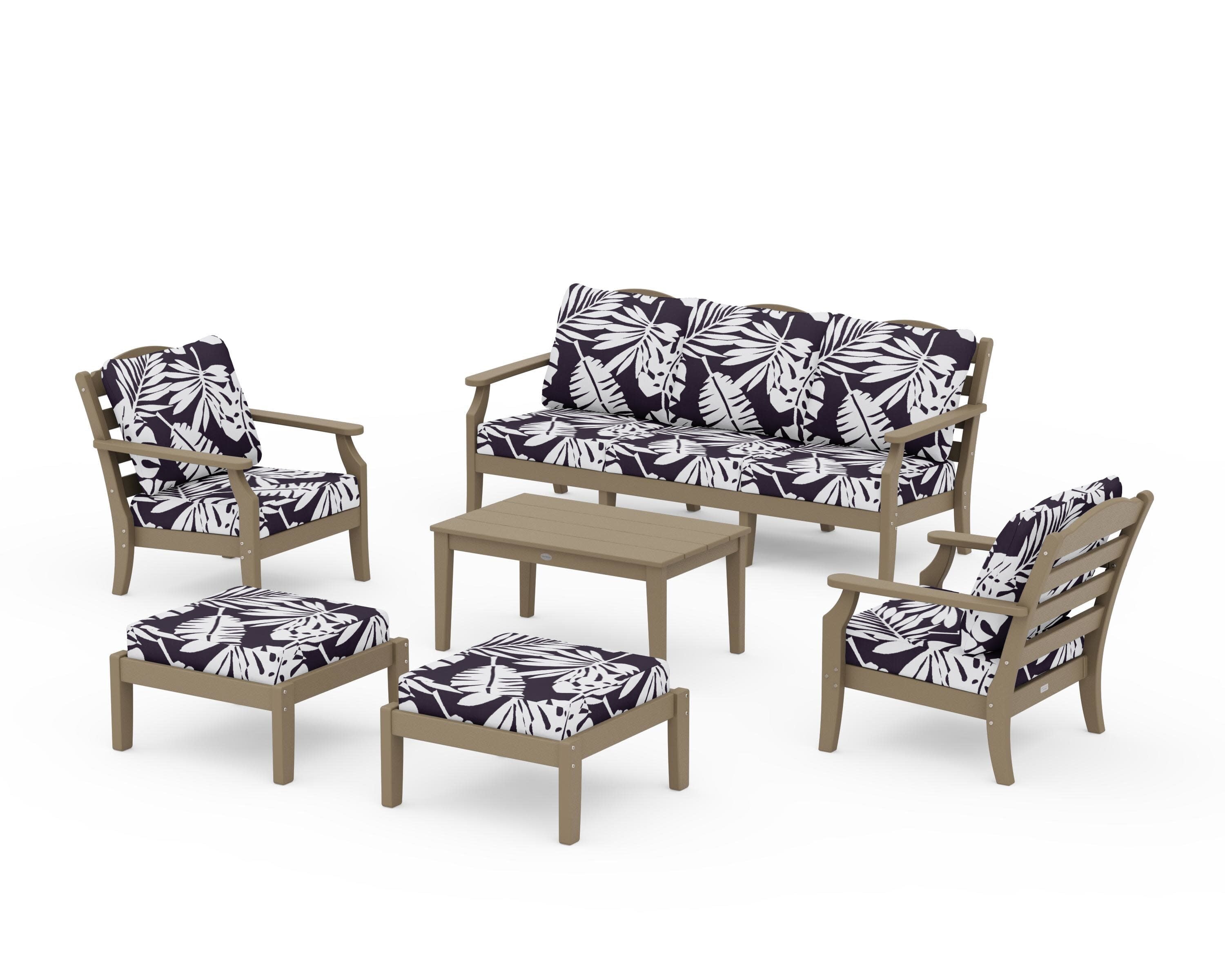 Savannah 6-Piece Lounge Sofa Set in Vintage Sahara / Leaf Navy