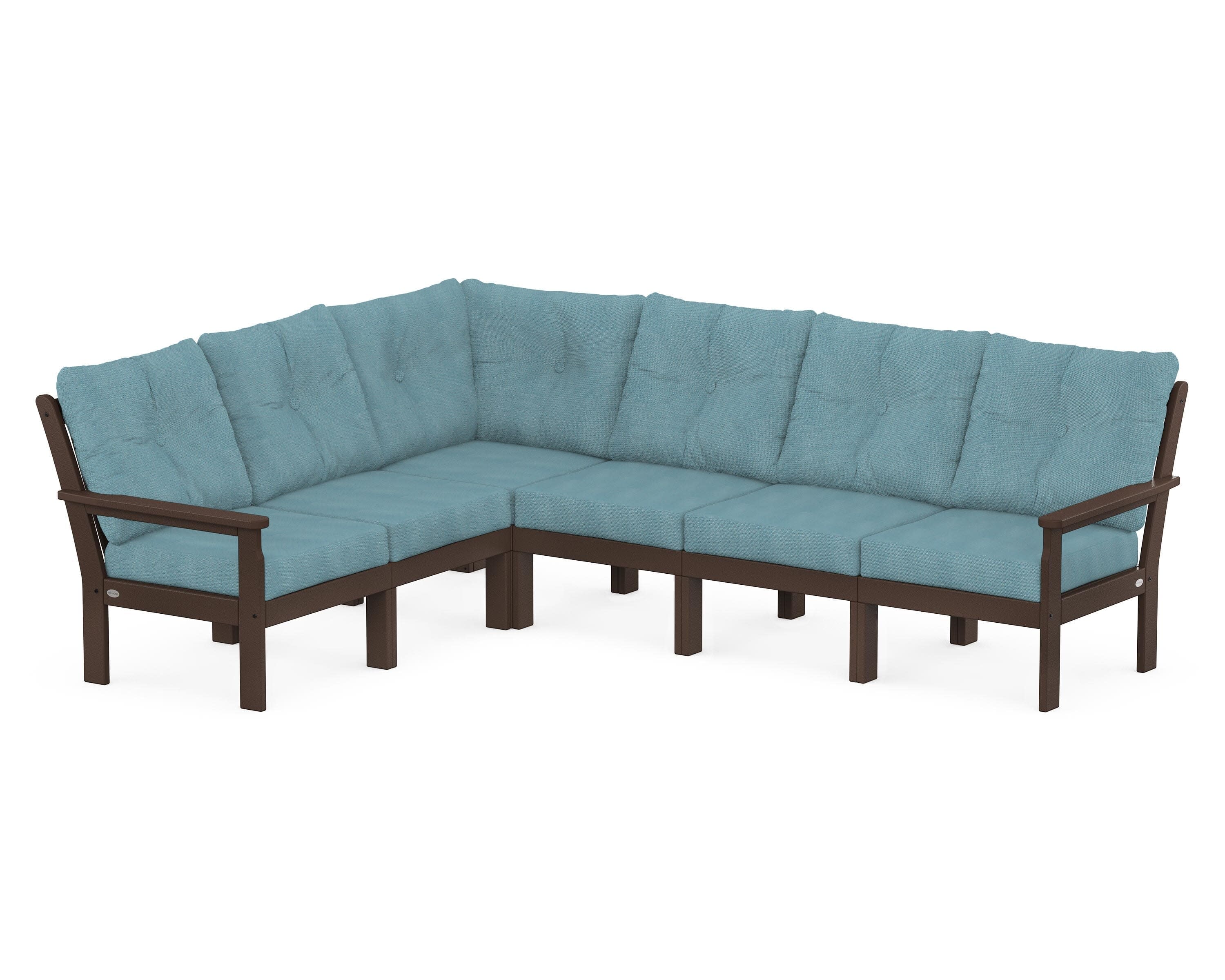 Vineyard 6-Piece Sectional in Mahogany / Lattice Sky Blue