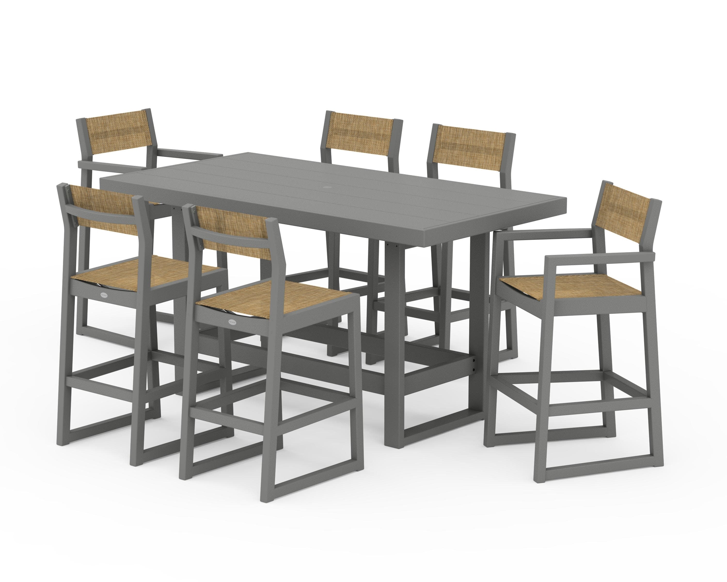 EDGE Sling 7-Piece Bar Table Set in Slate Grey / Burlap Sling