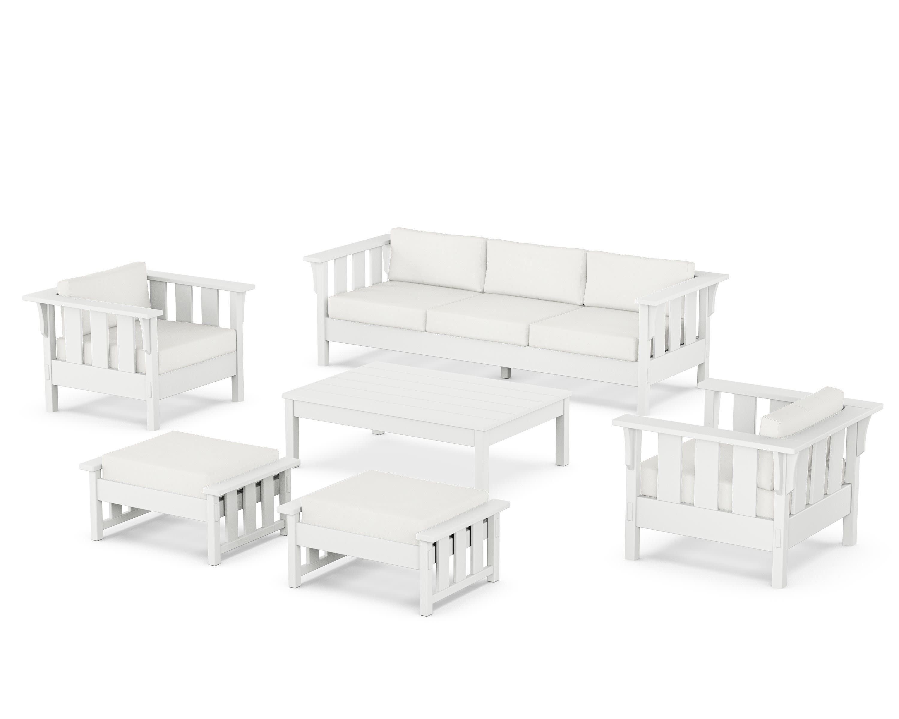Acadia 6-Piece Lounge Sofa Set in White / Natural Linen