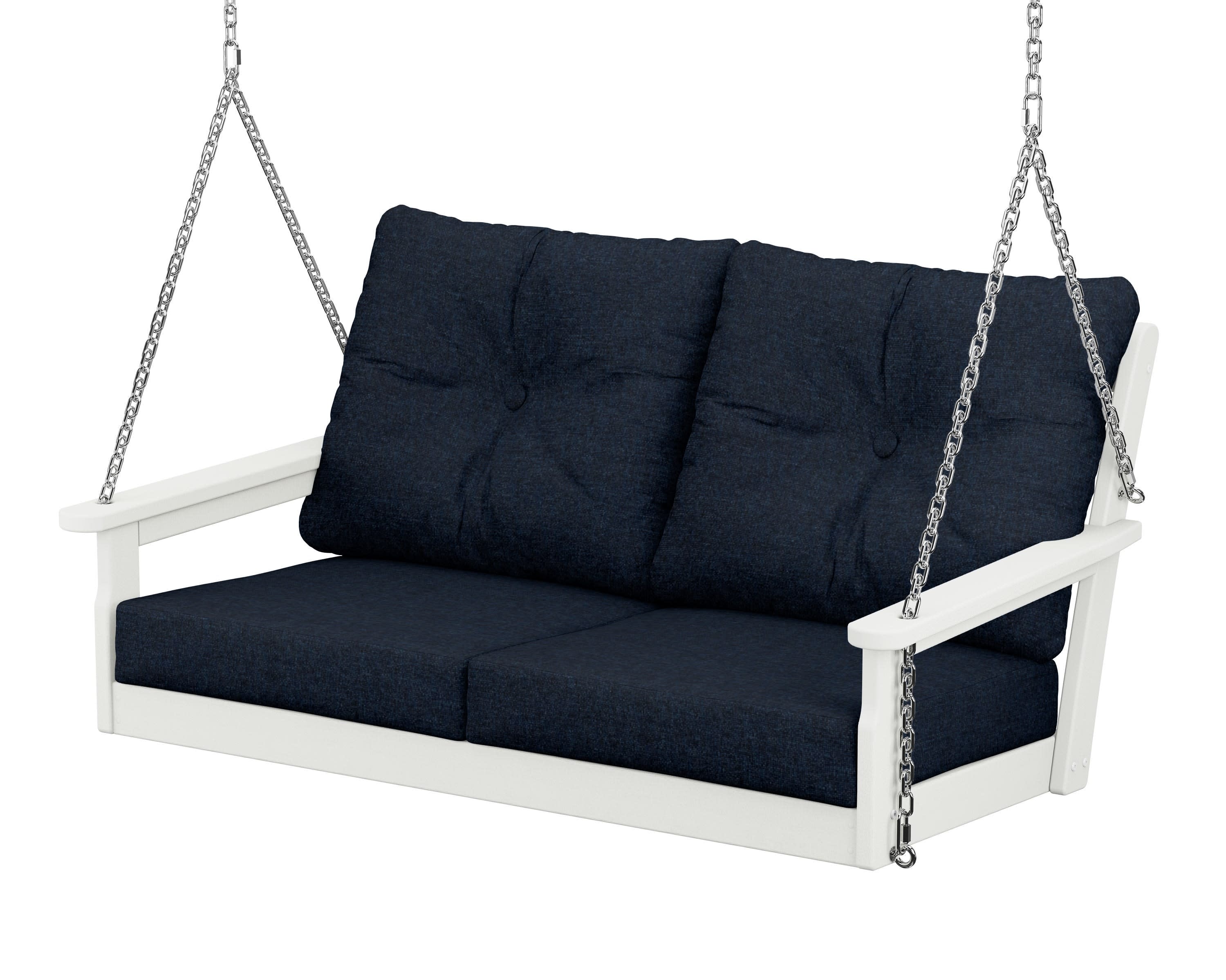 Vineyard Deep Seating Swing in Vintage White / Marine Indigo
