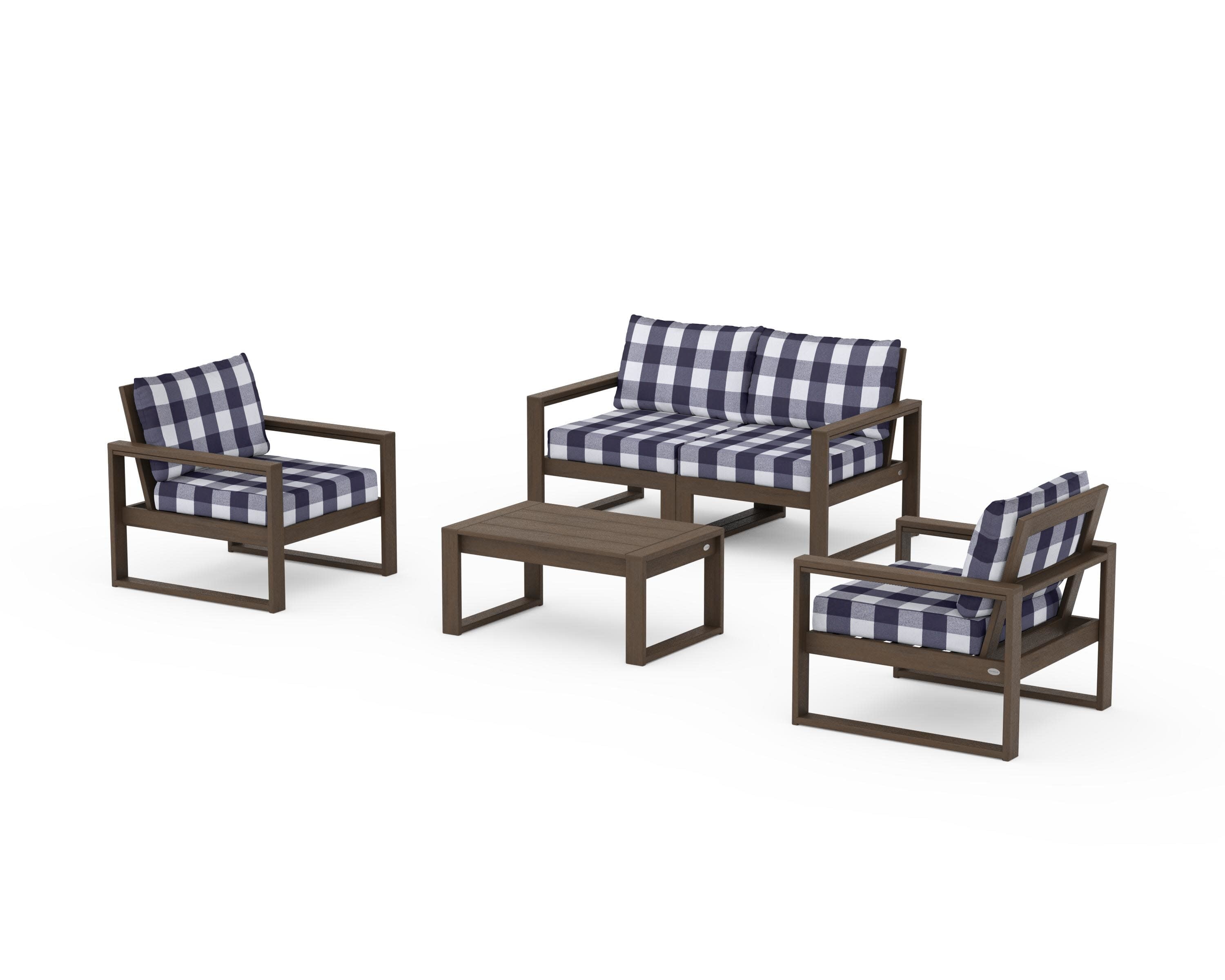 EDGE Sectional 4-Piece Deep Seating Set with Loveseat in Kona / Buffalo Plaid Navy