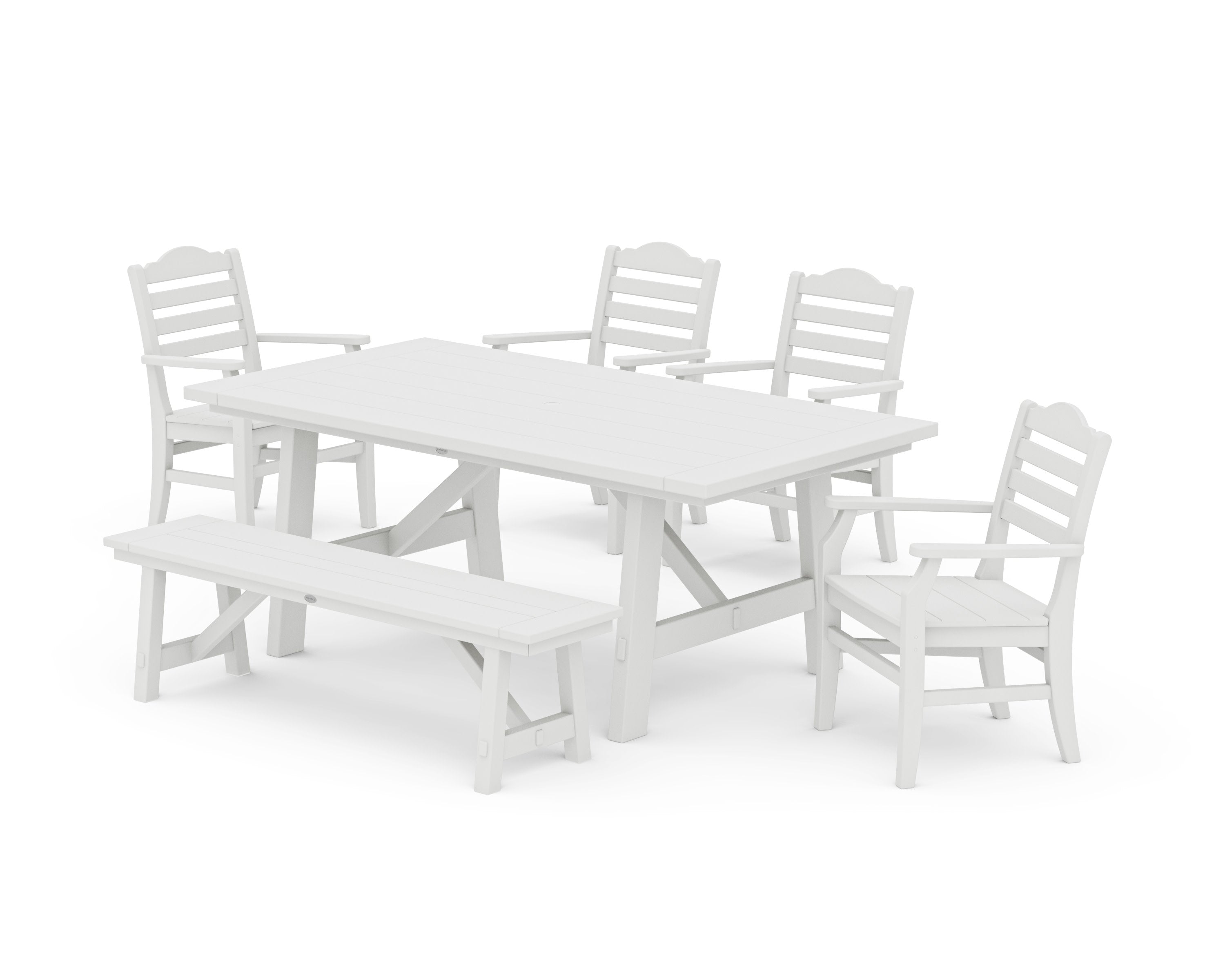 Savannah 6-Piece Rustic Farmhouse Dining Set with Bench in Vintage White
