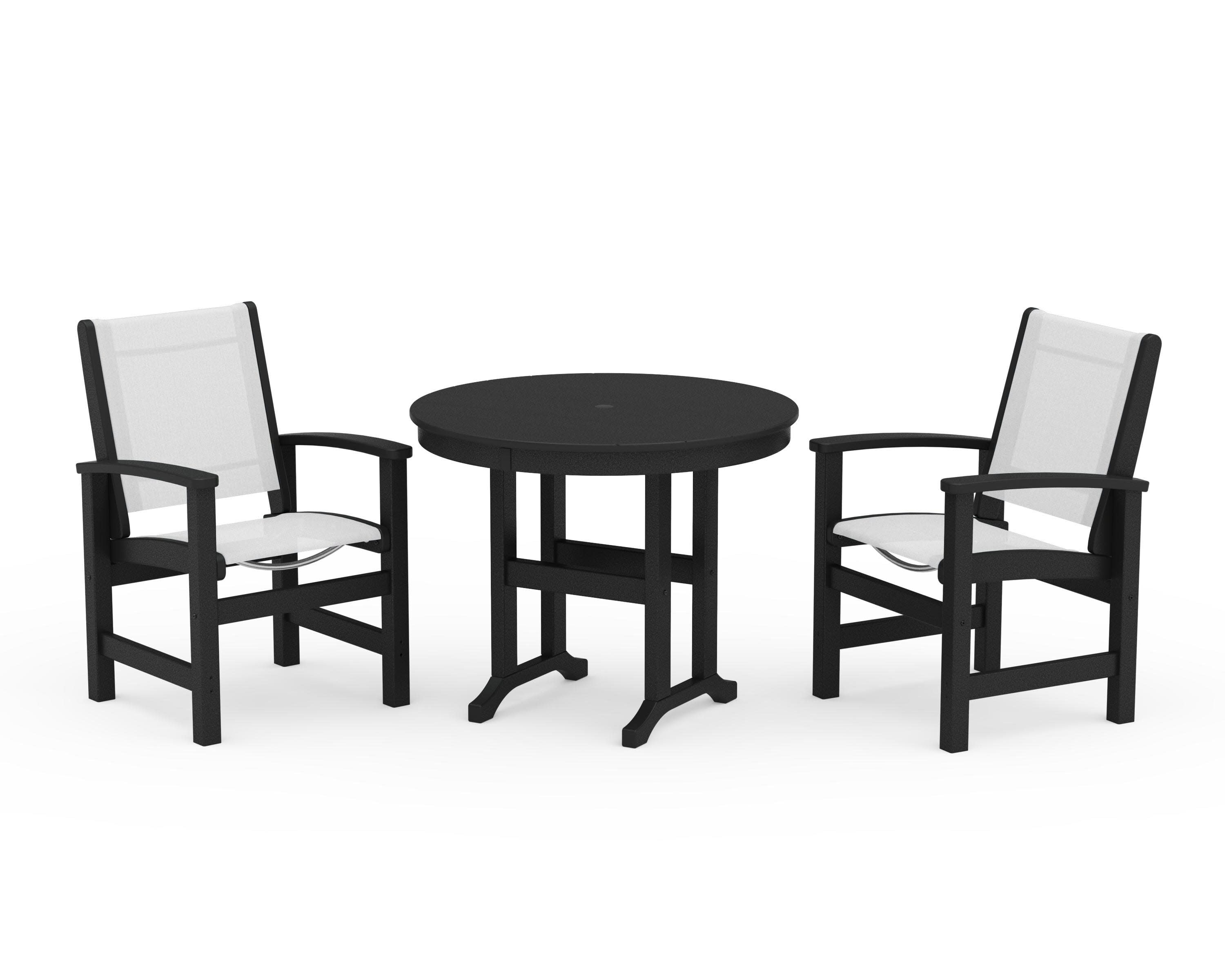 Coastal 3-Piece Round Dining Set in Black / White Sling