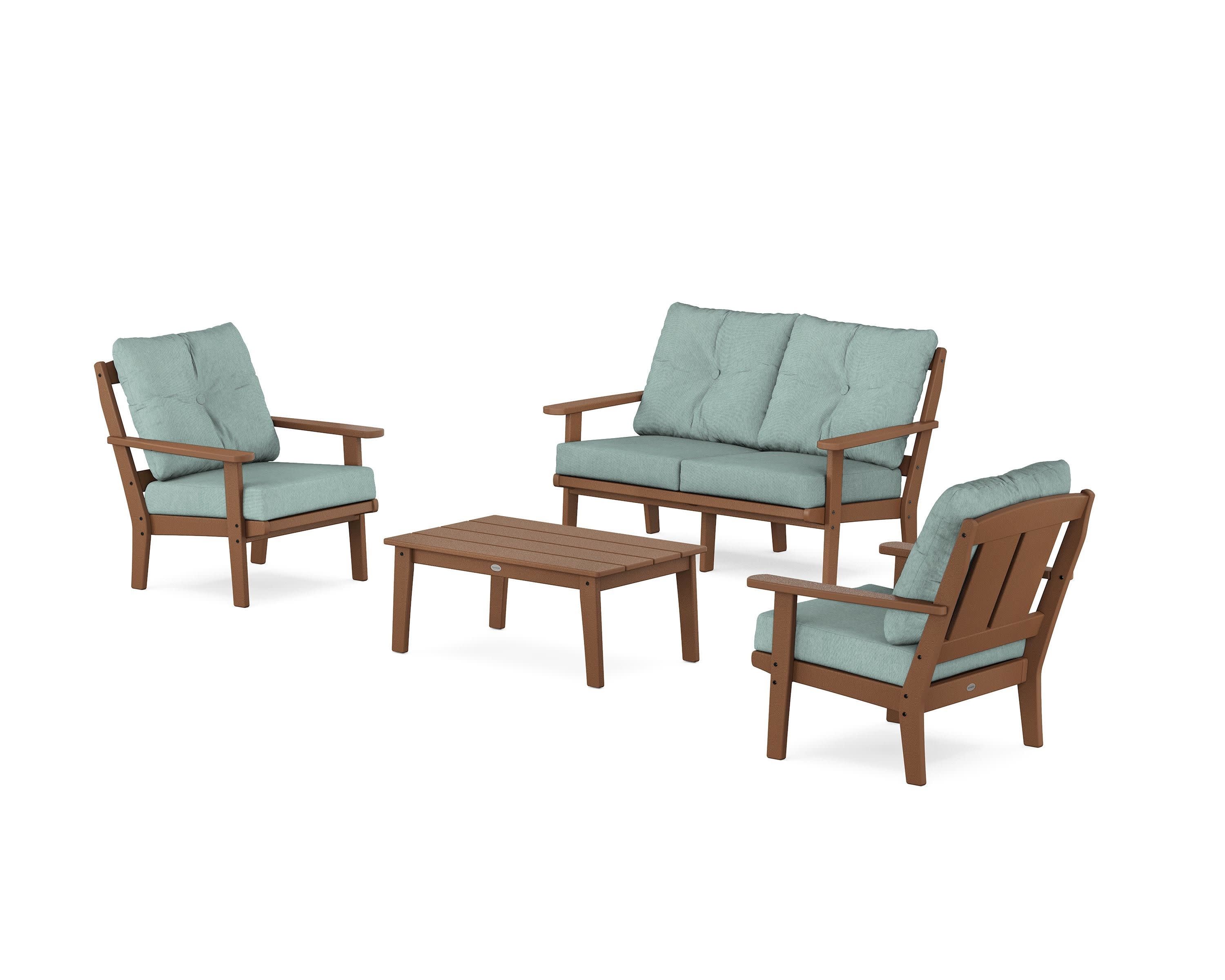 Mission 4-Piece Deep Seating Set with Loveseat in Teak / Glacier Spa