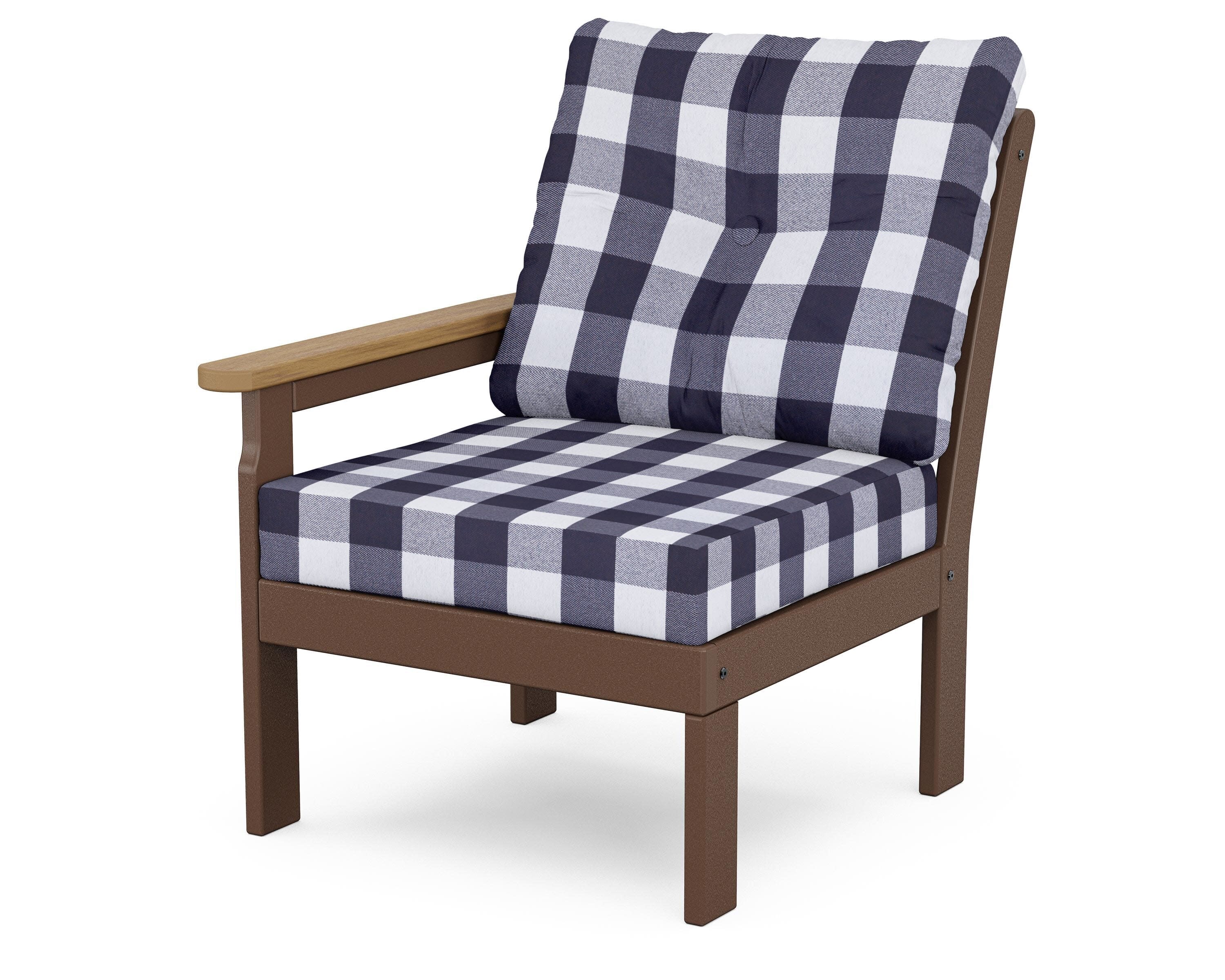 Vineyard Modular Left Arm Chair in Mahogany / Natural / Buffalo Plaid Navy