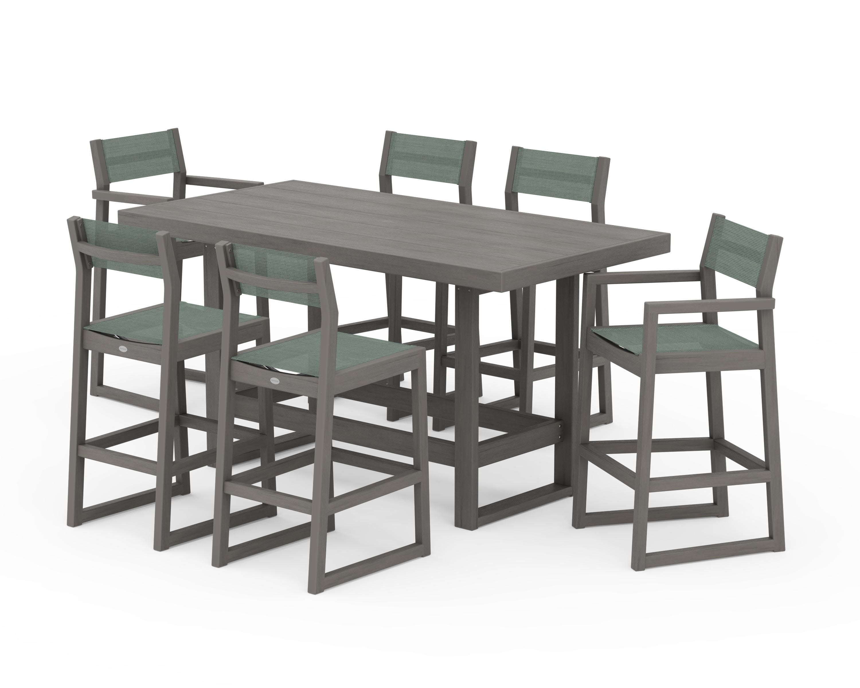 EDGE Sling 7-Piece Bar Table Set in Driftwood / Dupioni Sea Mist Sling