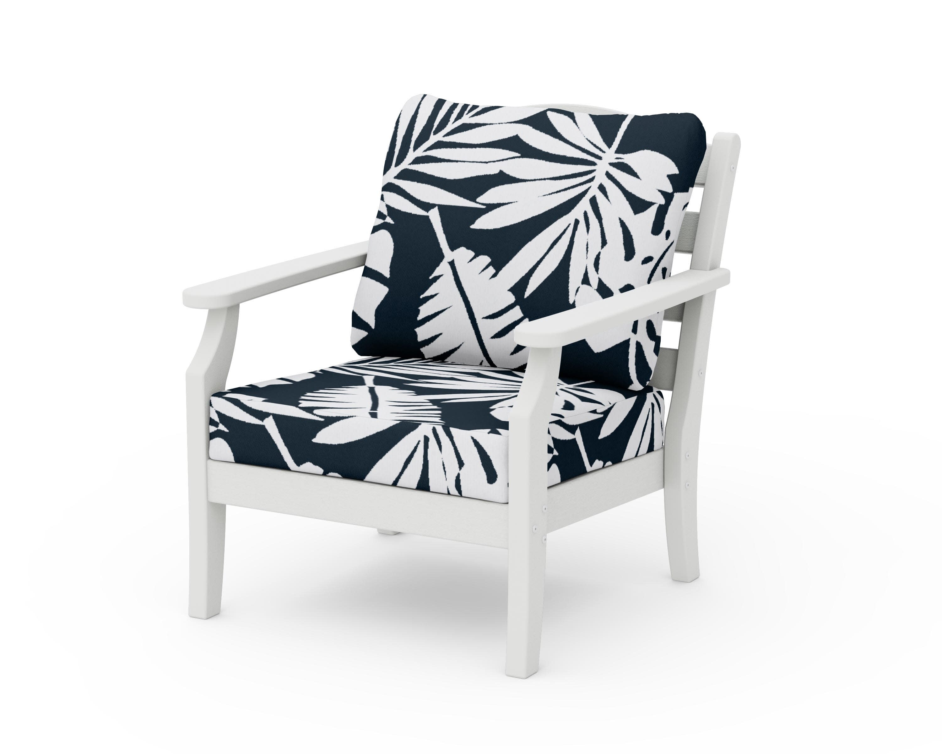 Savannah Deep Seating Chair in Vintage White / Leaf Marine Indigo