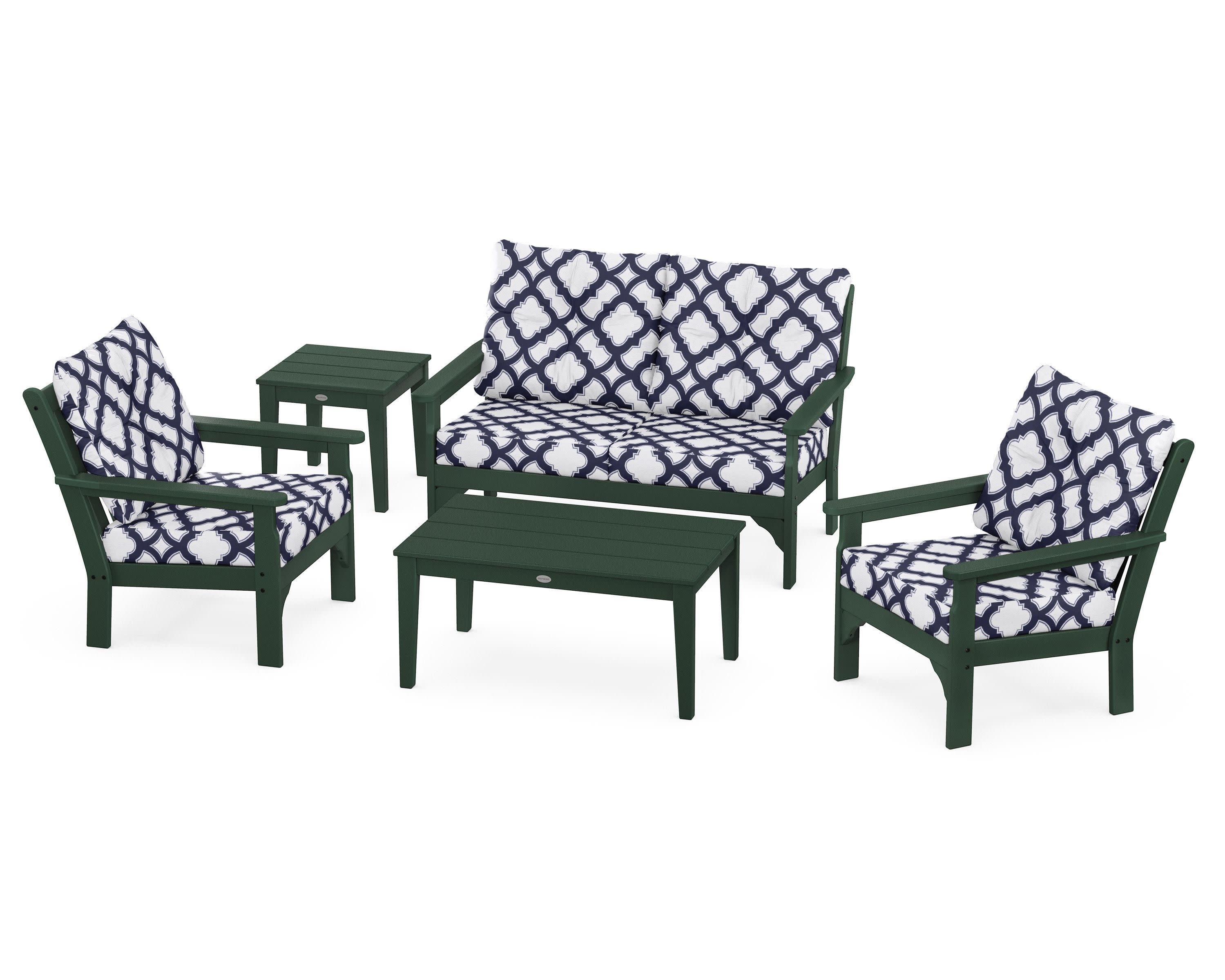 Vineyard 5-Piece Deep Seating Set in Green / Trellis Navy