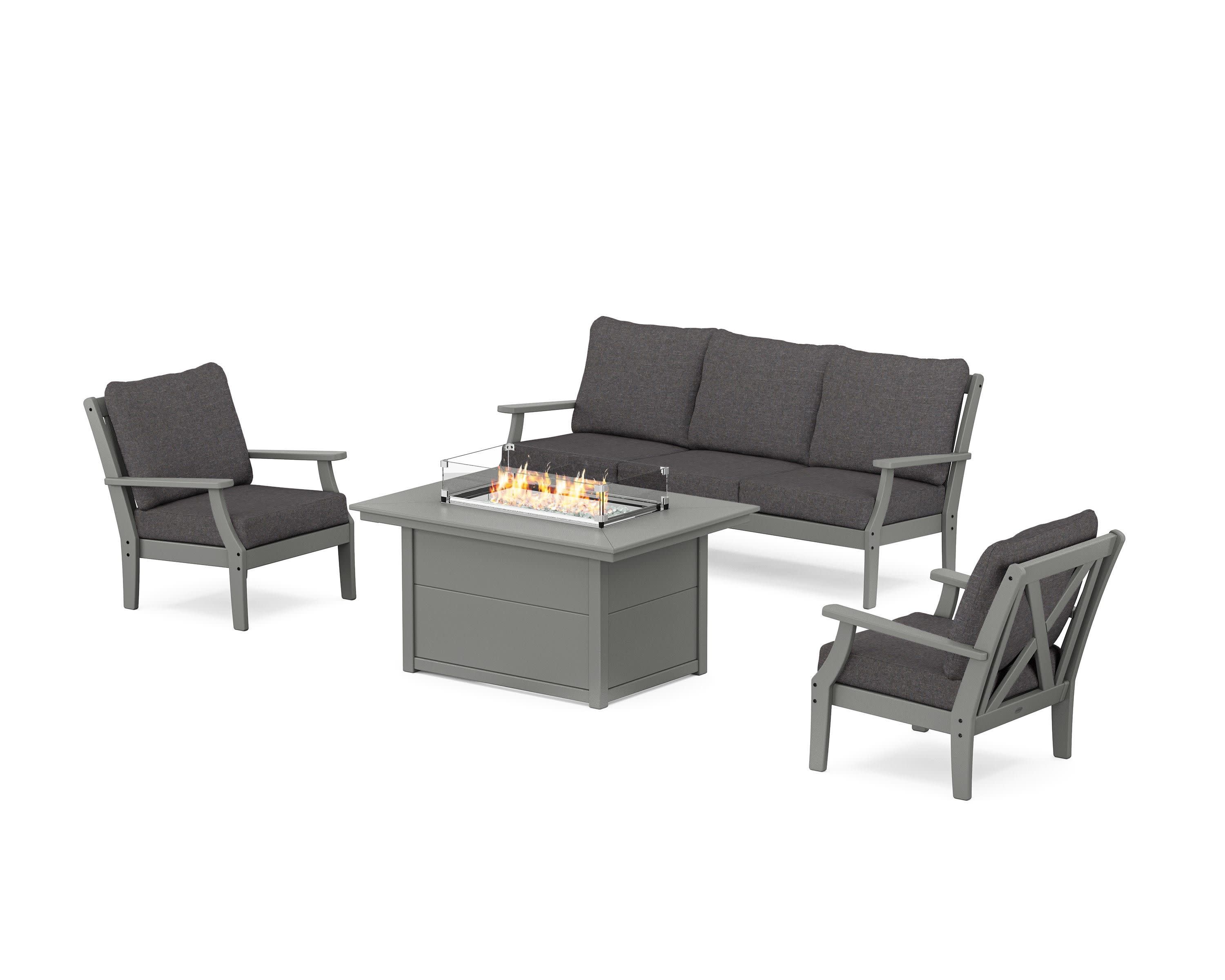 Braxton Deep Seating Fire Pit Table Set in Slate Grey / Ash Charcoal