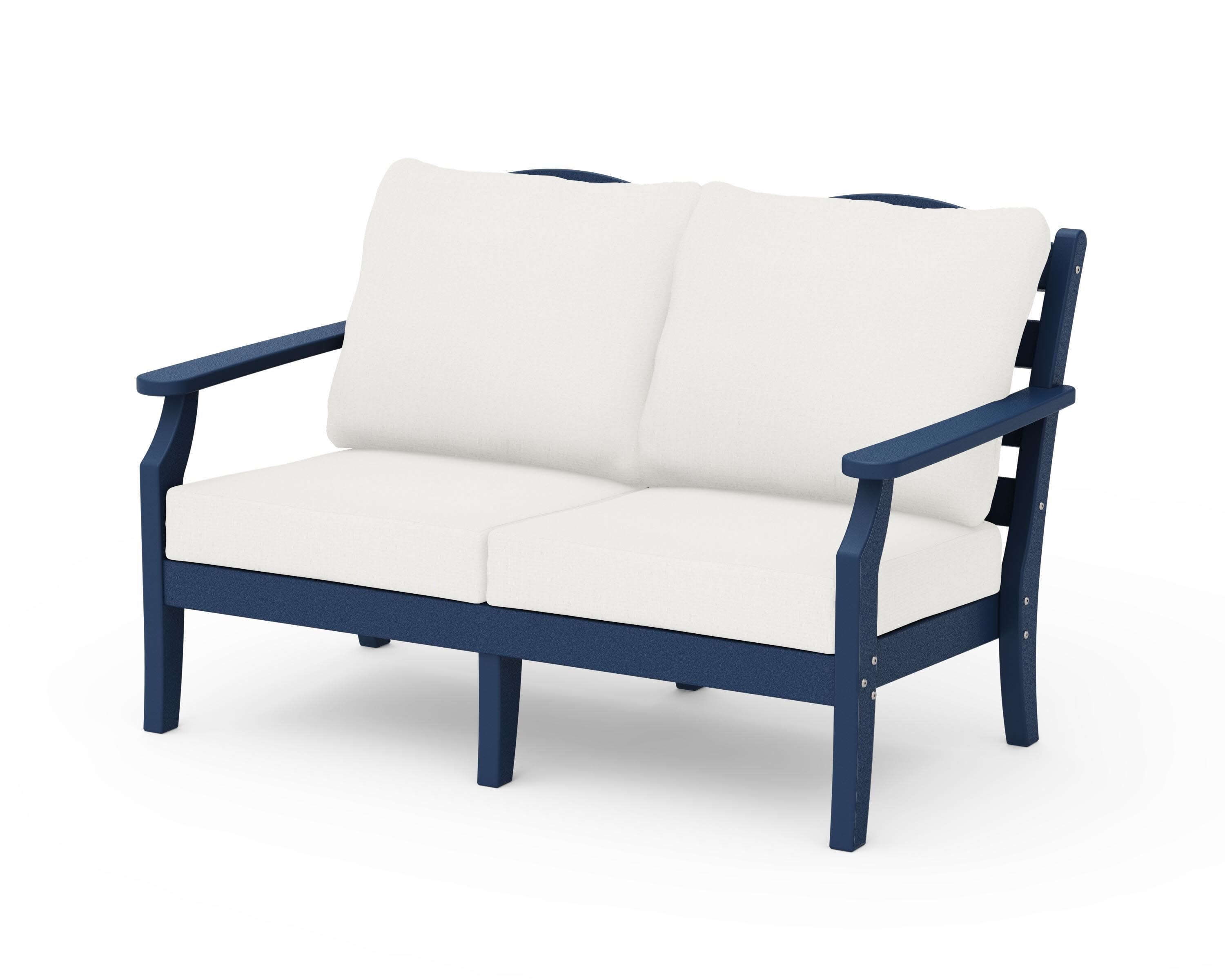 Savannah Deep Seating Loveseat in Navy / Natural Linen