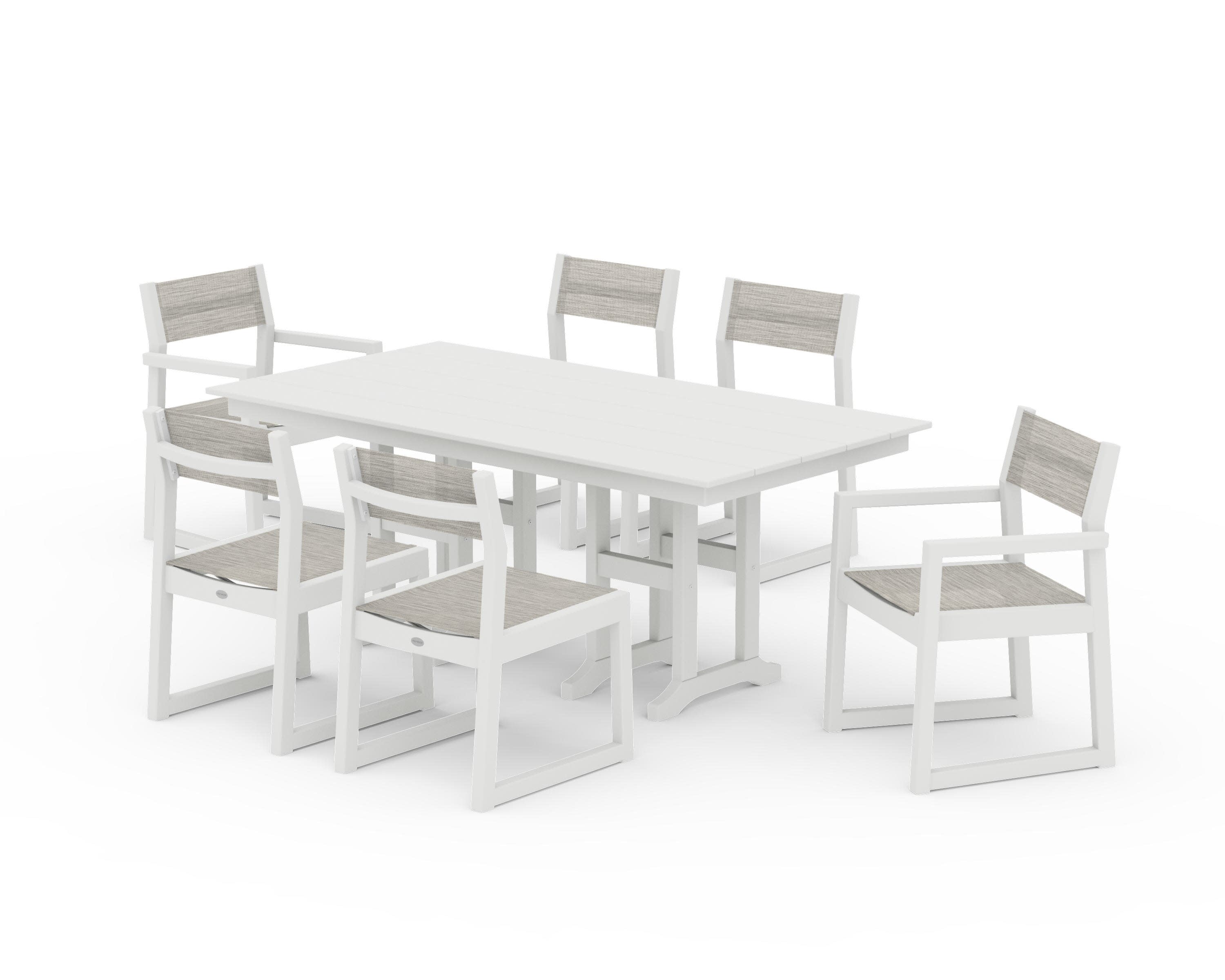 EDGE Sling 7-Piece Farmhouse Dining Set in Vintage White / Birch Sling