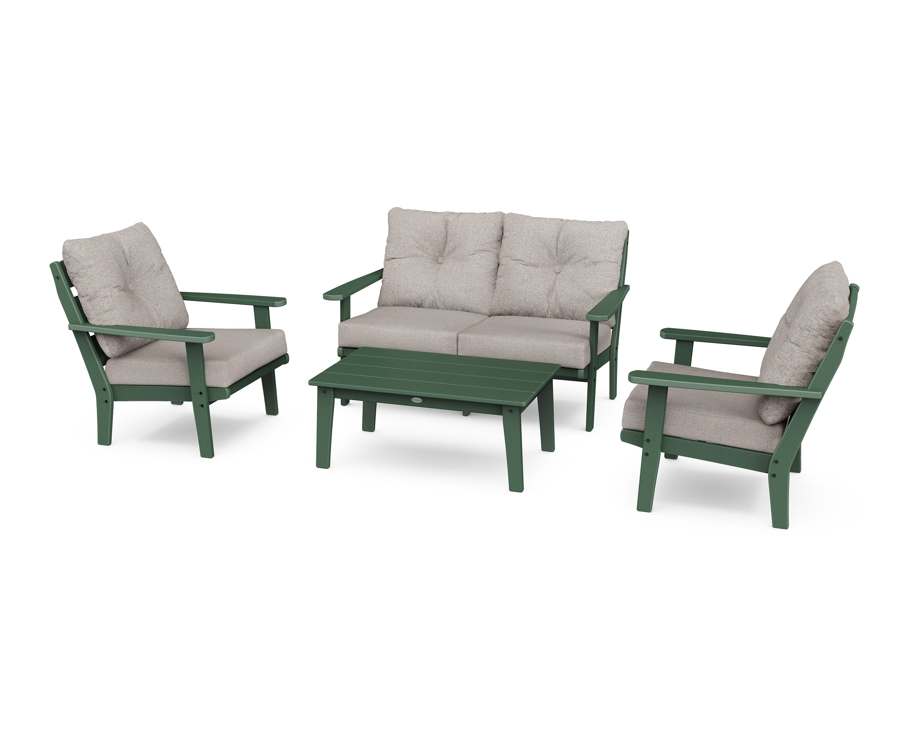 Lakeside 4-Piece Deep Seating Set in Green / Weathered Tweed