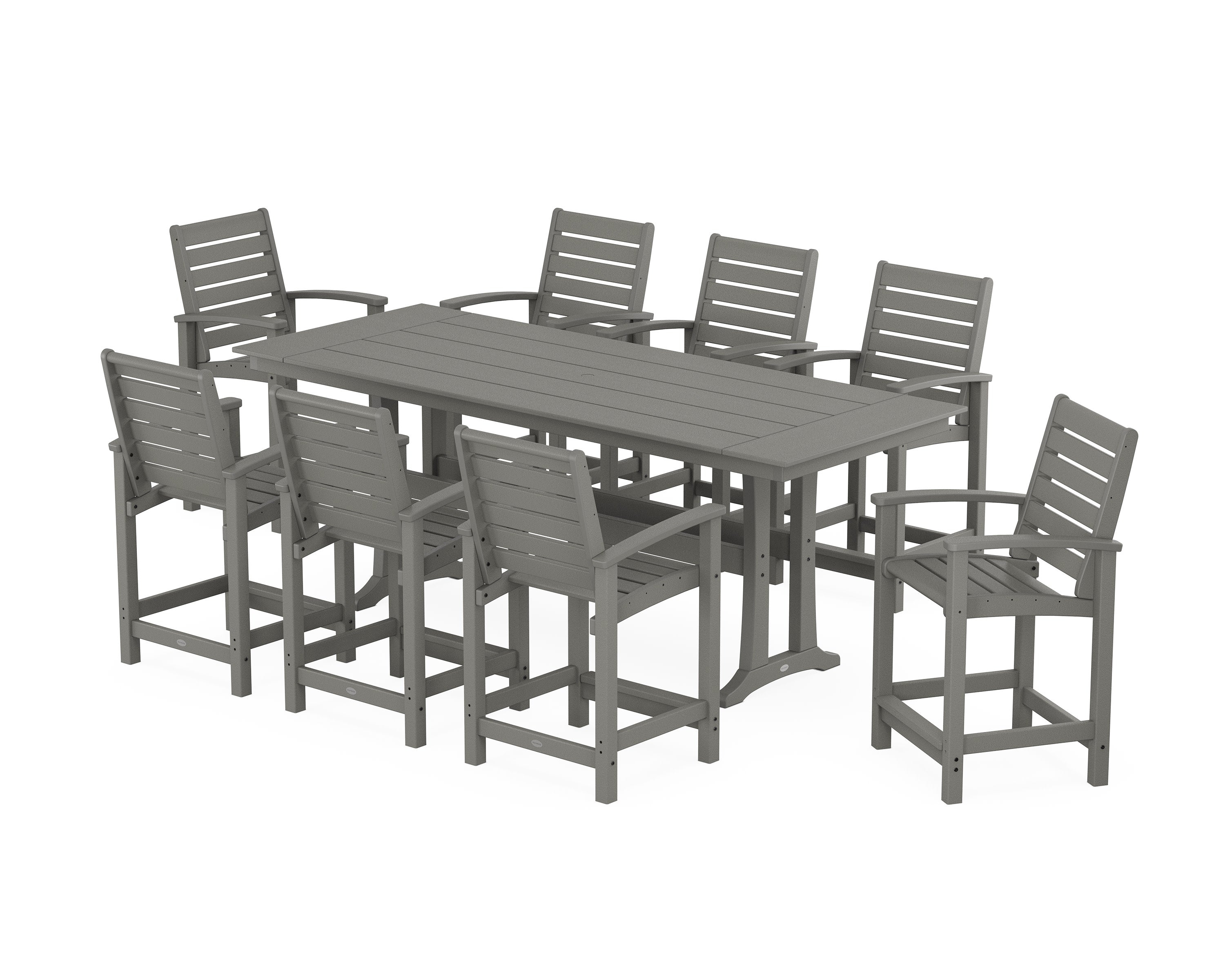 Signature 9-Piece Farmhouse Counter Set with Trestle Legs in Slate Grey
