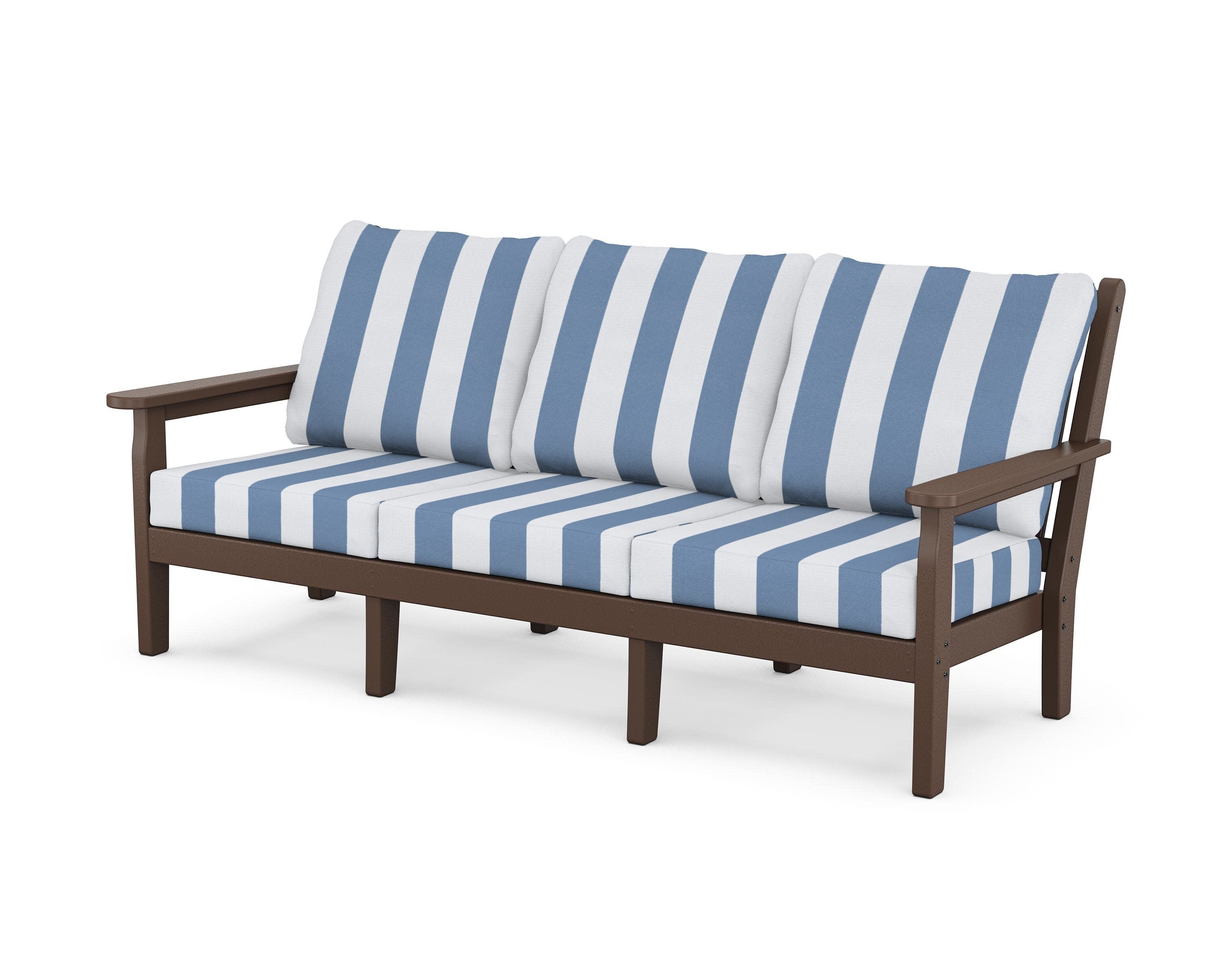 Chippendale Deep Seating Sofa in Mahogany / Cabana Stripe Sky Blue