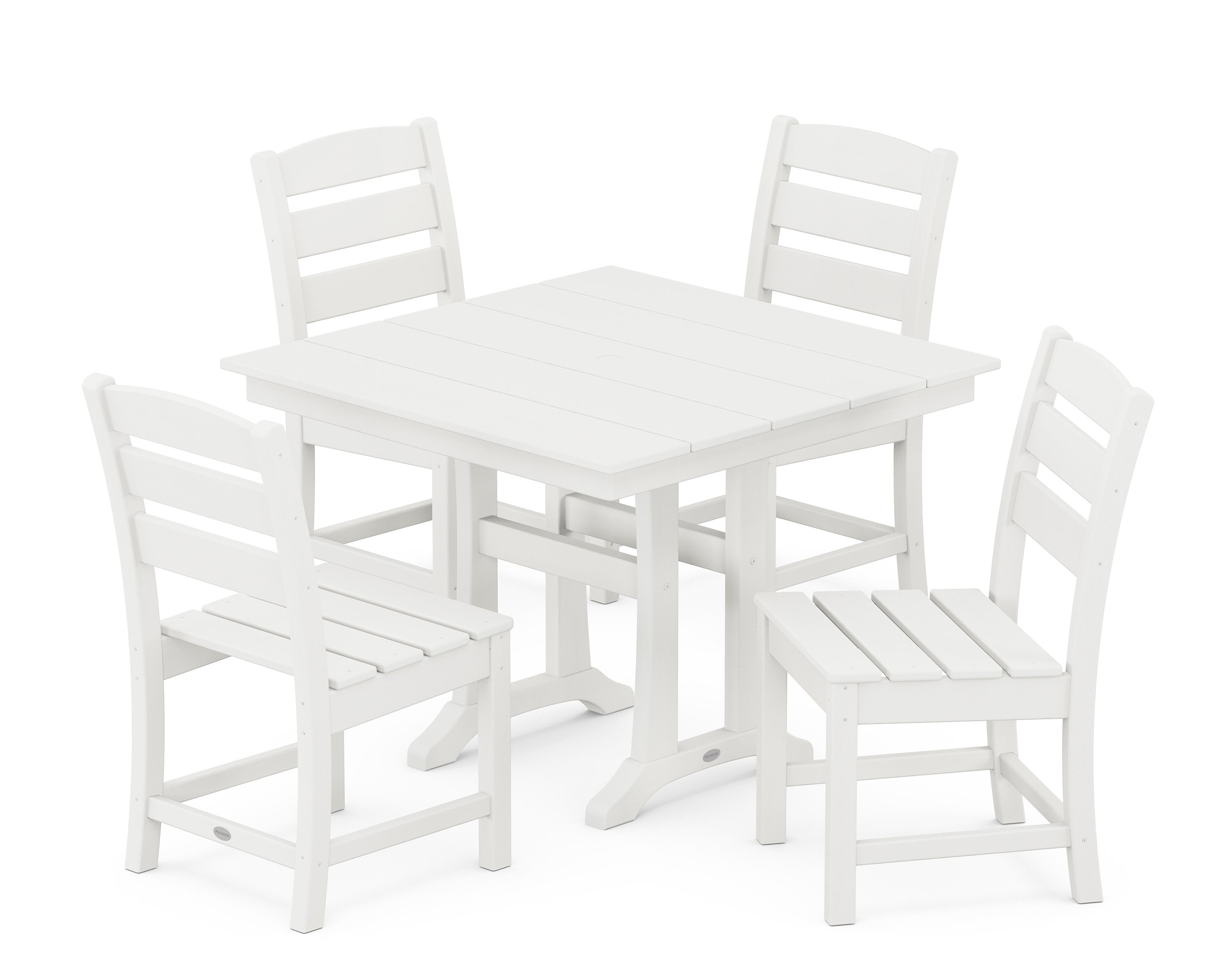 Lakeside 5-Piece Farmhouse Trestle Side Chair Dining Set in Vintage White